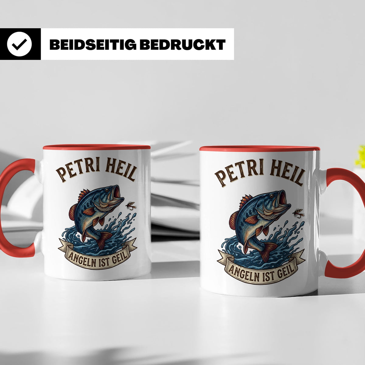 Petri Heil Tasse Angeln ist Geil, Geschenk für Angler, Fisch – Rot [farbe:rot]