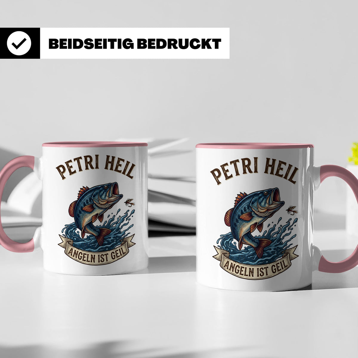 Petri Heil Tasse Angeln ist Geil, Geschenk für Angler, Fisch – Rosa [farbe:rosa]