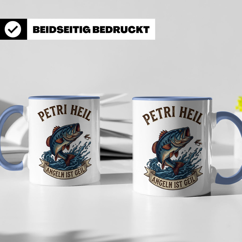 Petri Heil Tasse Angeln ist Geil, Geschenk für Angler, Fisch – Blau [farbe:blau]