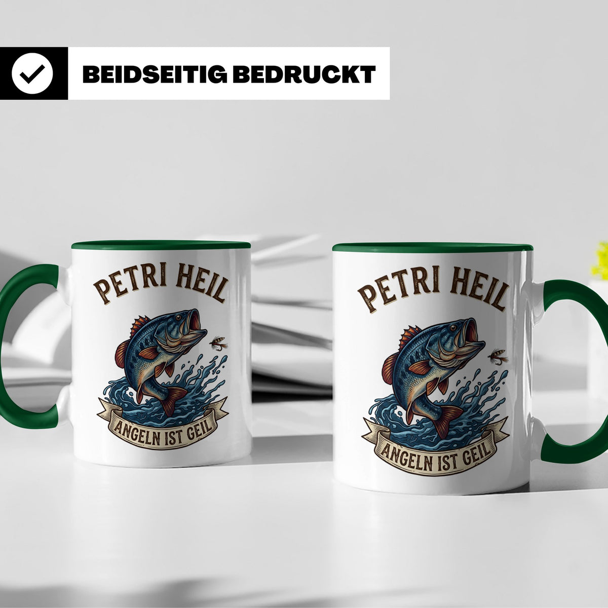 Petri Heil Tasse Angeln ist Geil, Geschenk für Angler, Fisch – Grün [farbe:grün]