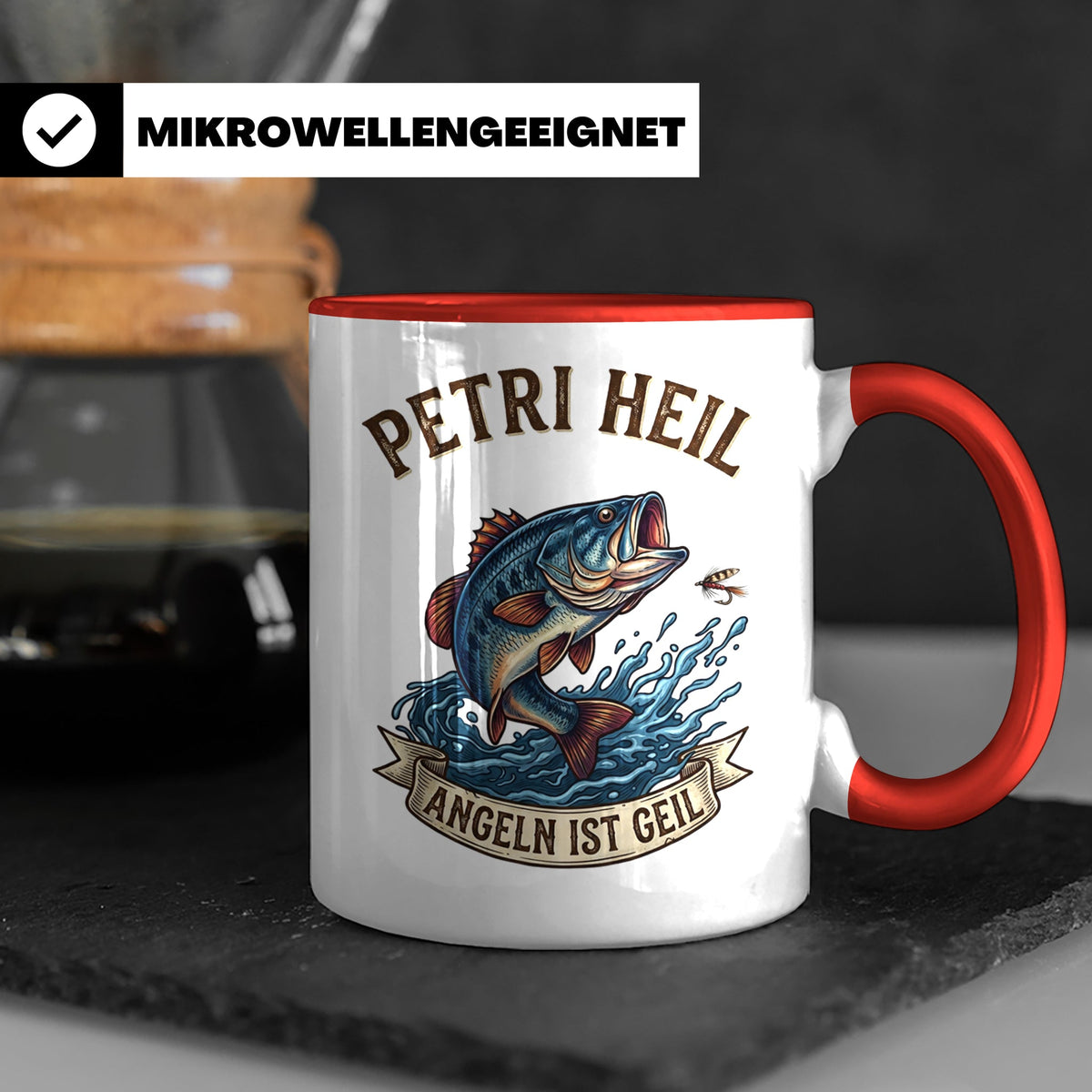 Petri Heil Tasse Angeln ist Geil, Geschenk für Angler, Fisch – Rot [farbe:rot]