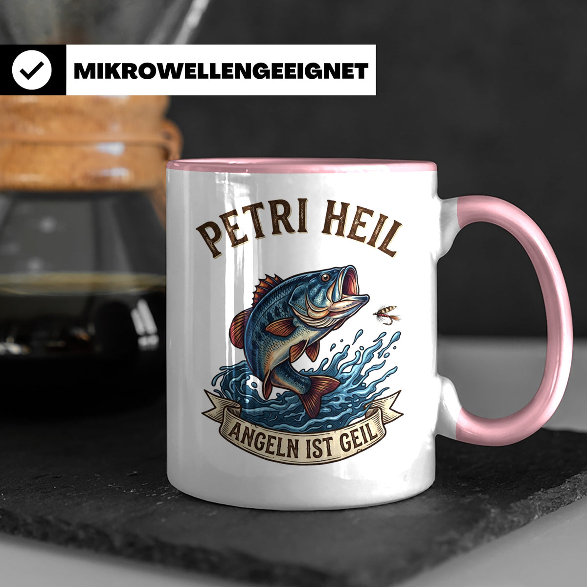 Petri Heil Tasse Angeln ist Geil, Geschenk für Angler, Fisch – Rosa [farbe:rosa]