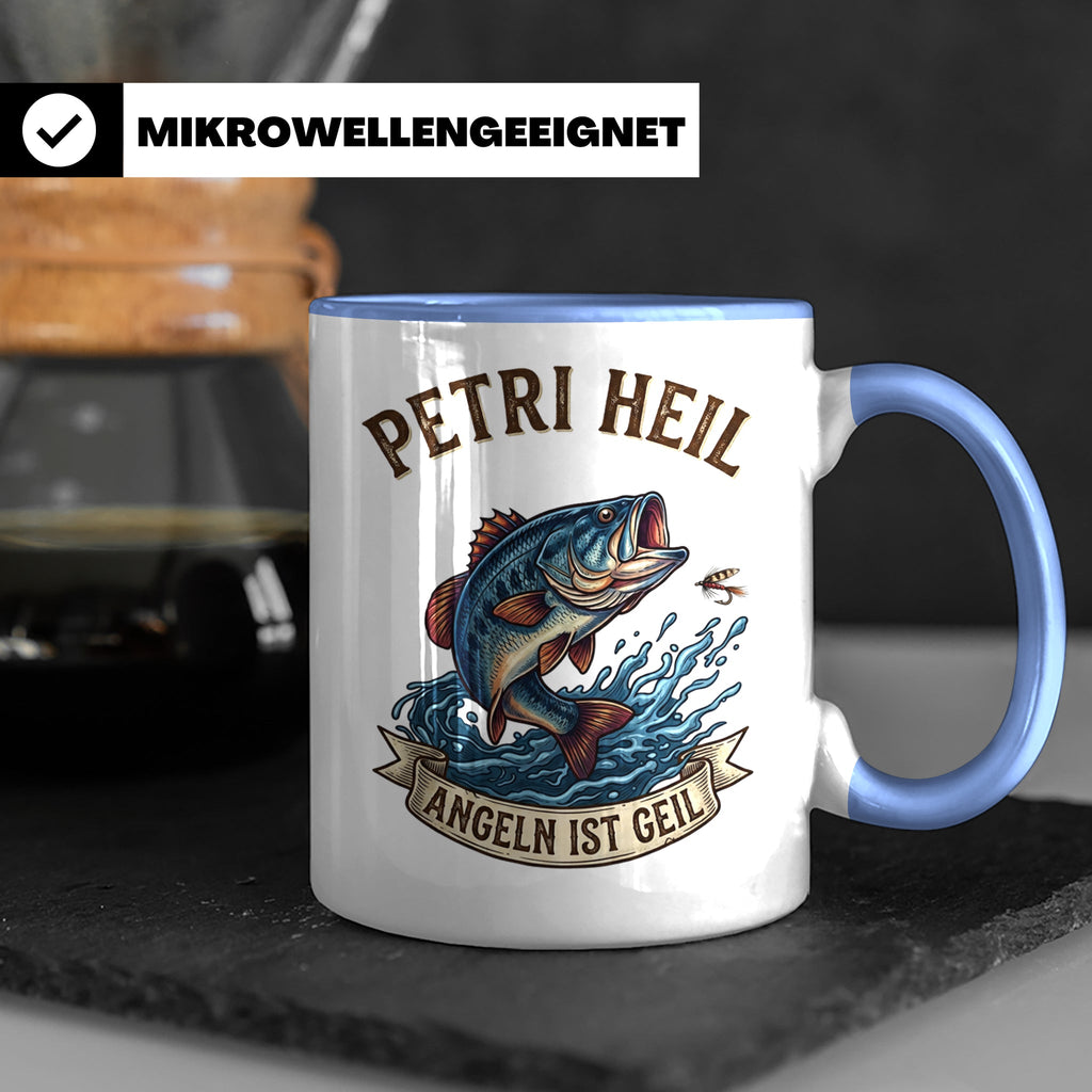 Petri Heil Tasse Angeln ist Geil, Geschenk für Angler, Fisch – Blau [farbe:blau]