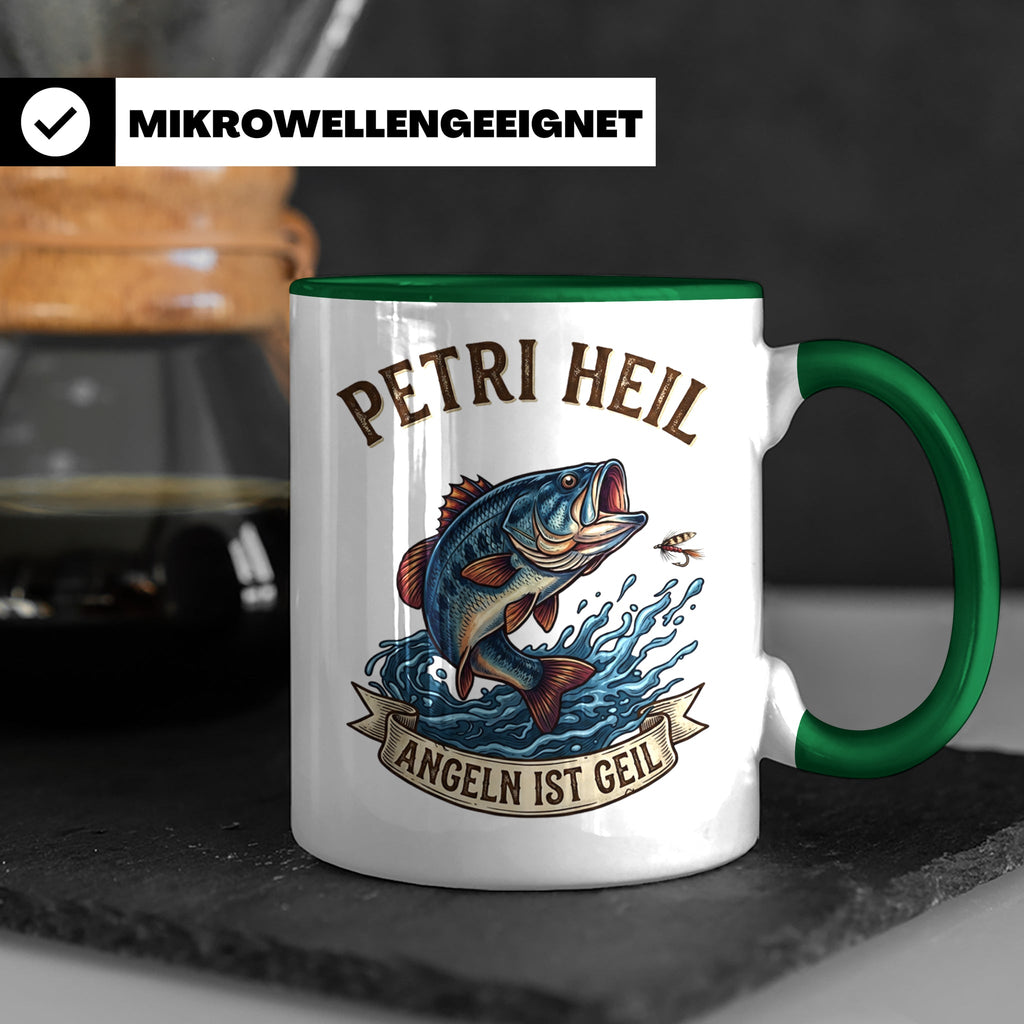 Petri Heil Tasse Angeln ist Geil, Geschenk für Angler, Fisch – Grün [farbe:grün]