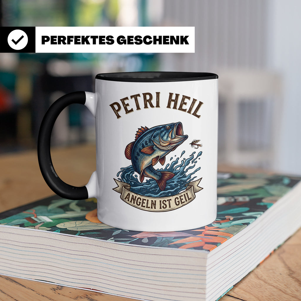 Petri Heil Tasse Angeln ist Geil, Geschenk für Angler, Fisch – Schwarz [farbe:schwarz]