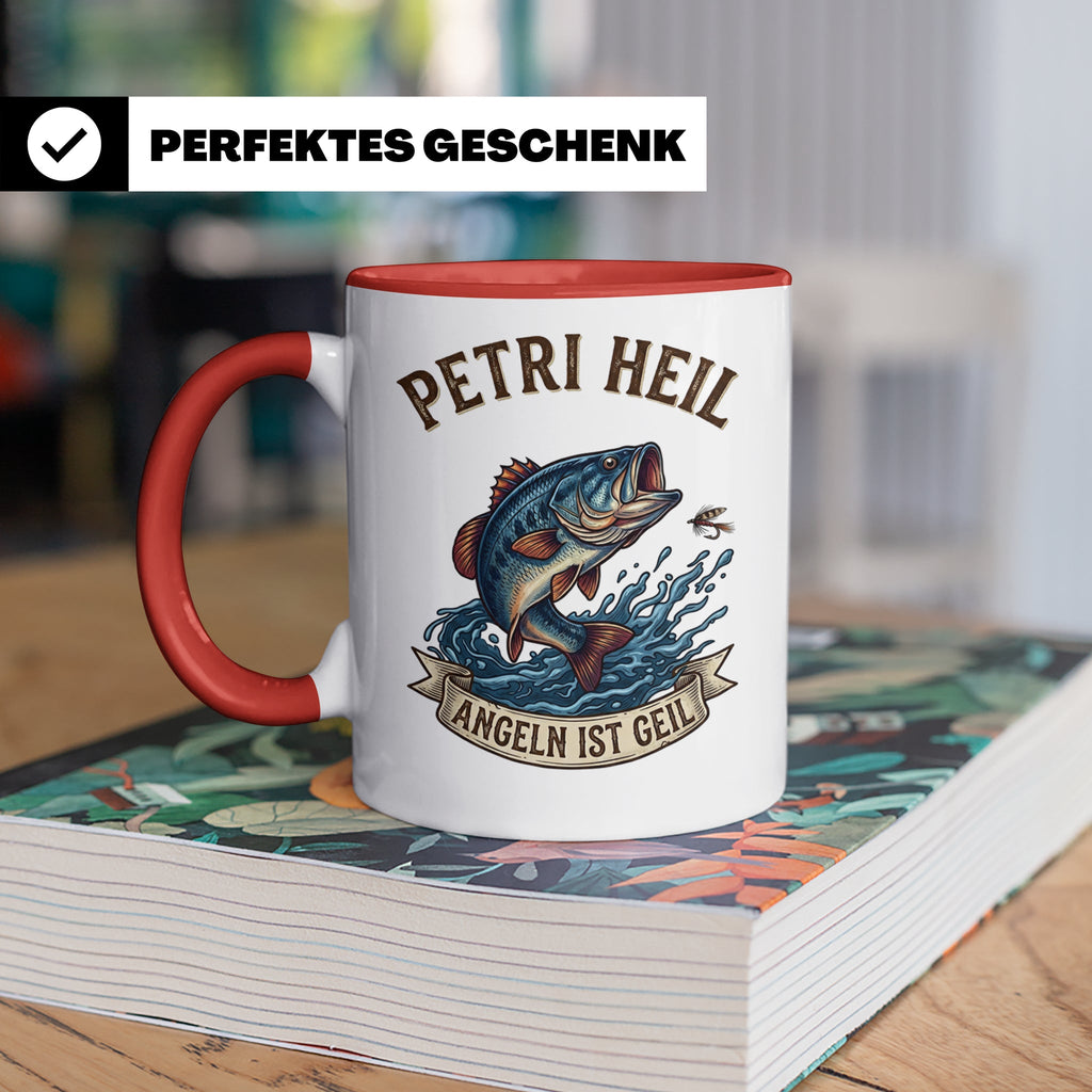 Petri Heil Tasse Angeln ist Geil, Geschenk für Angler, Fisch – Rot [farbe:rot]