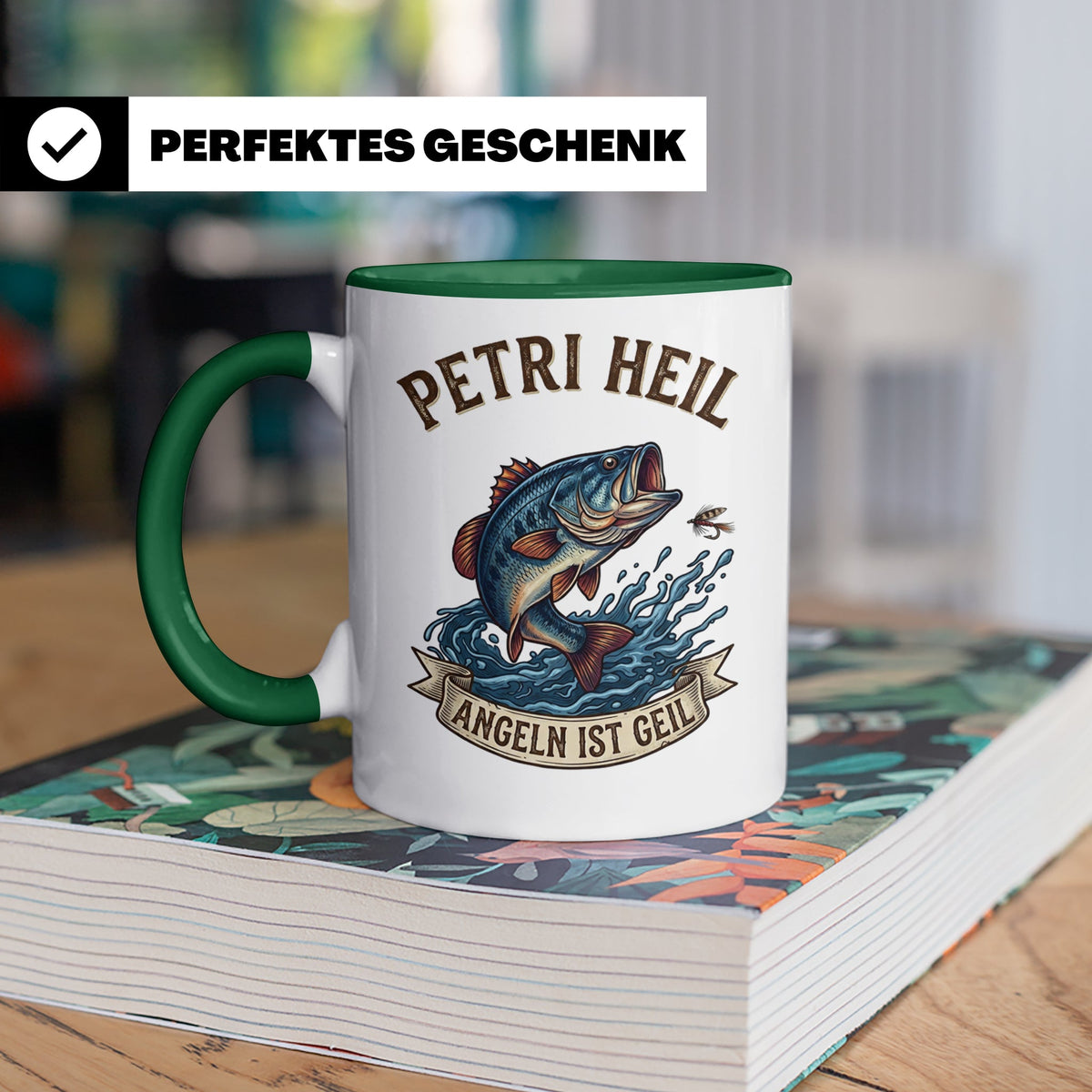 Petri Heil Tasse Angeln ist Geil, Geschenk für Angler, Fisch – Grün [farbe:grün]