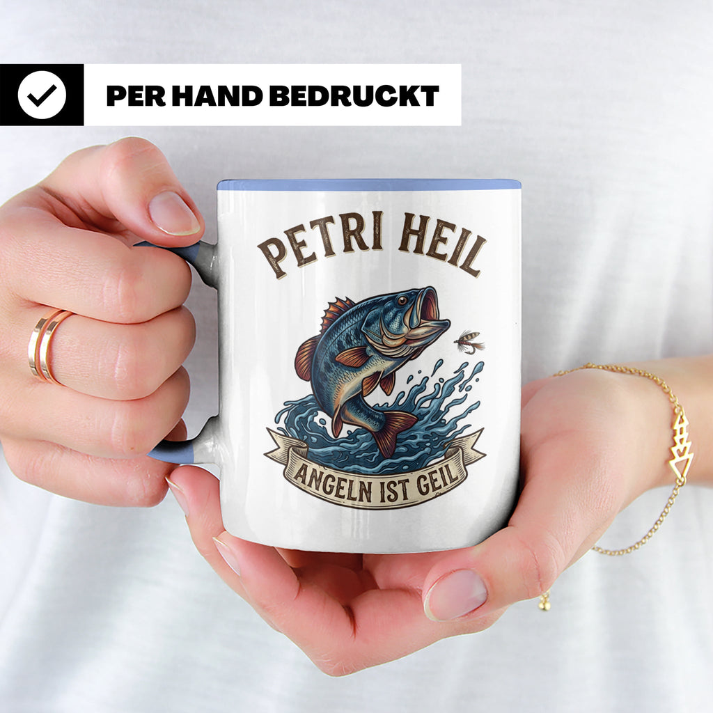 Petri Heil Tasse Angeln ist Geil, Geschenk für Angler, Fisch – Blau [farbe:blau]