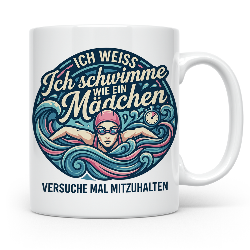 Tasse Schwimmerin mit Spruch Ich schwimme wie ein Mädchen Ge – Weiß [farbe:weiß]