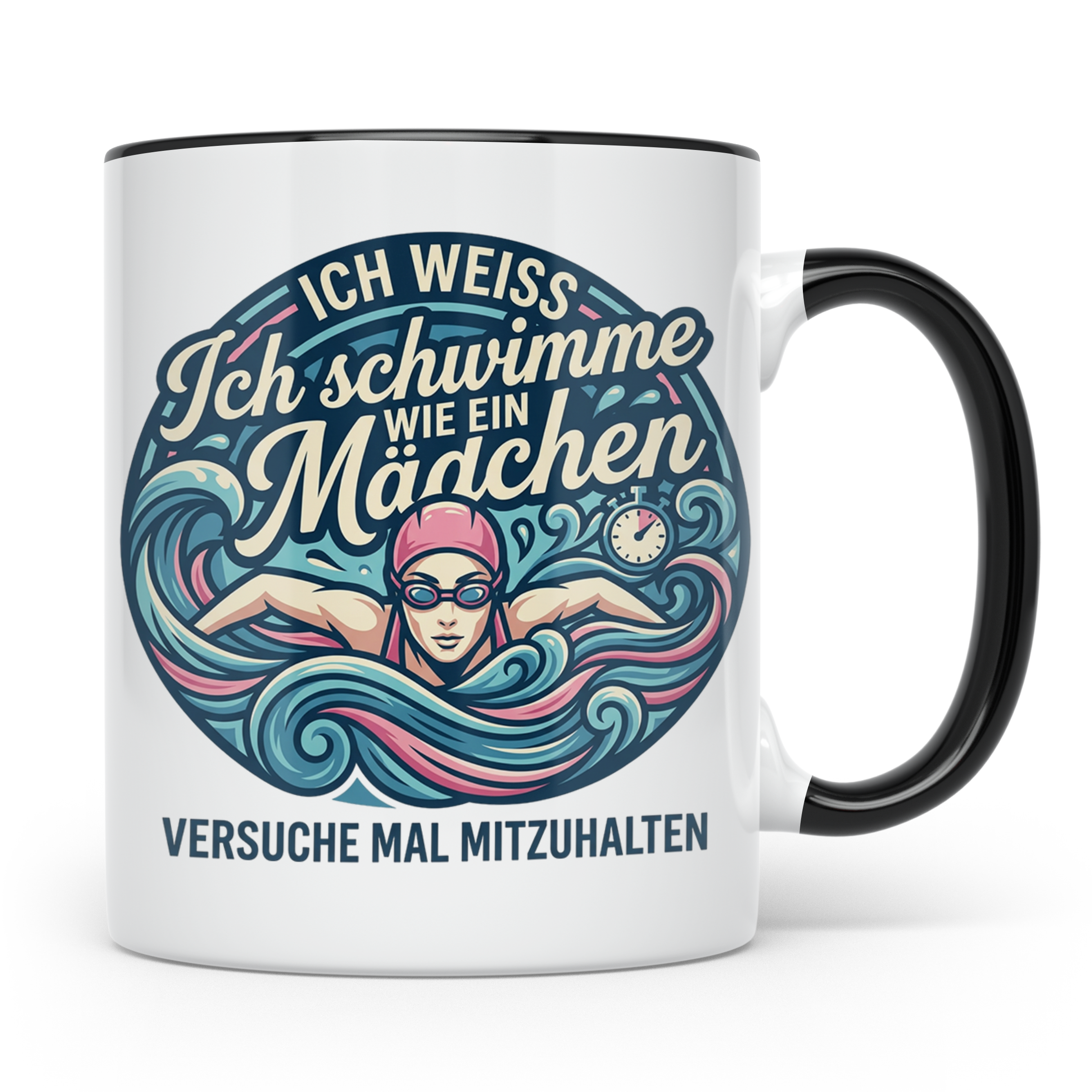 Tasse Schwimmerin mit Spruch Ich schwimme wie ein Mädchen Ge – Schwarz [farbe:schwarz]
