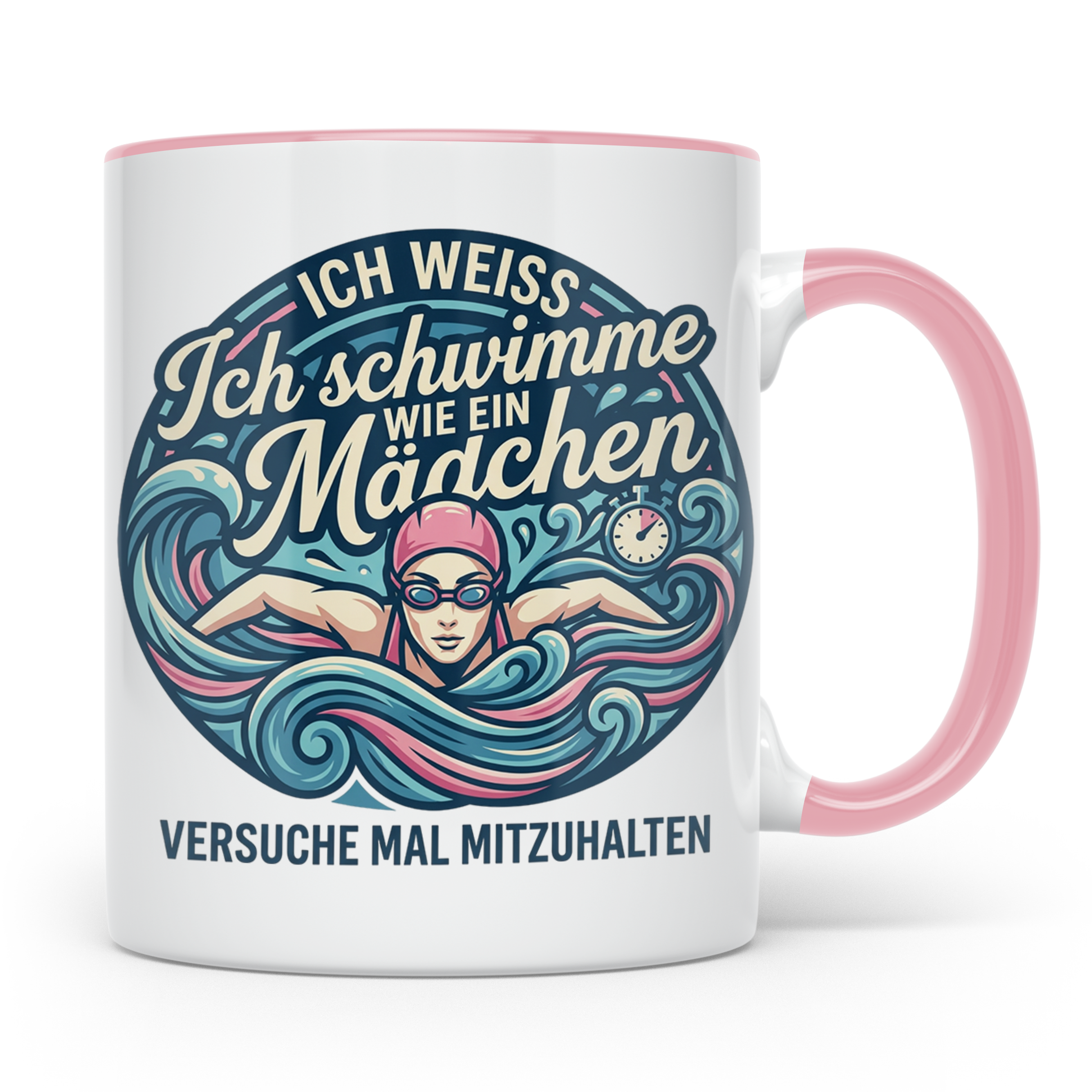 Tasse Schwimmerin mit Spruch Ich schwimme wie ein Mädchen Ge – Rosa [farbe:rosa]