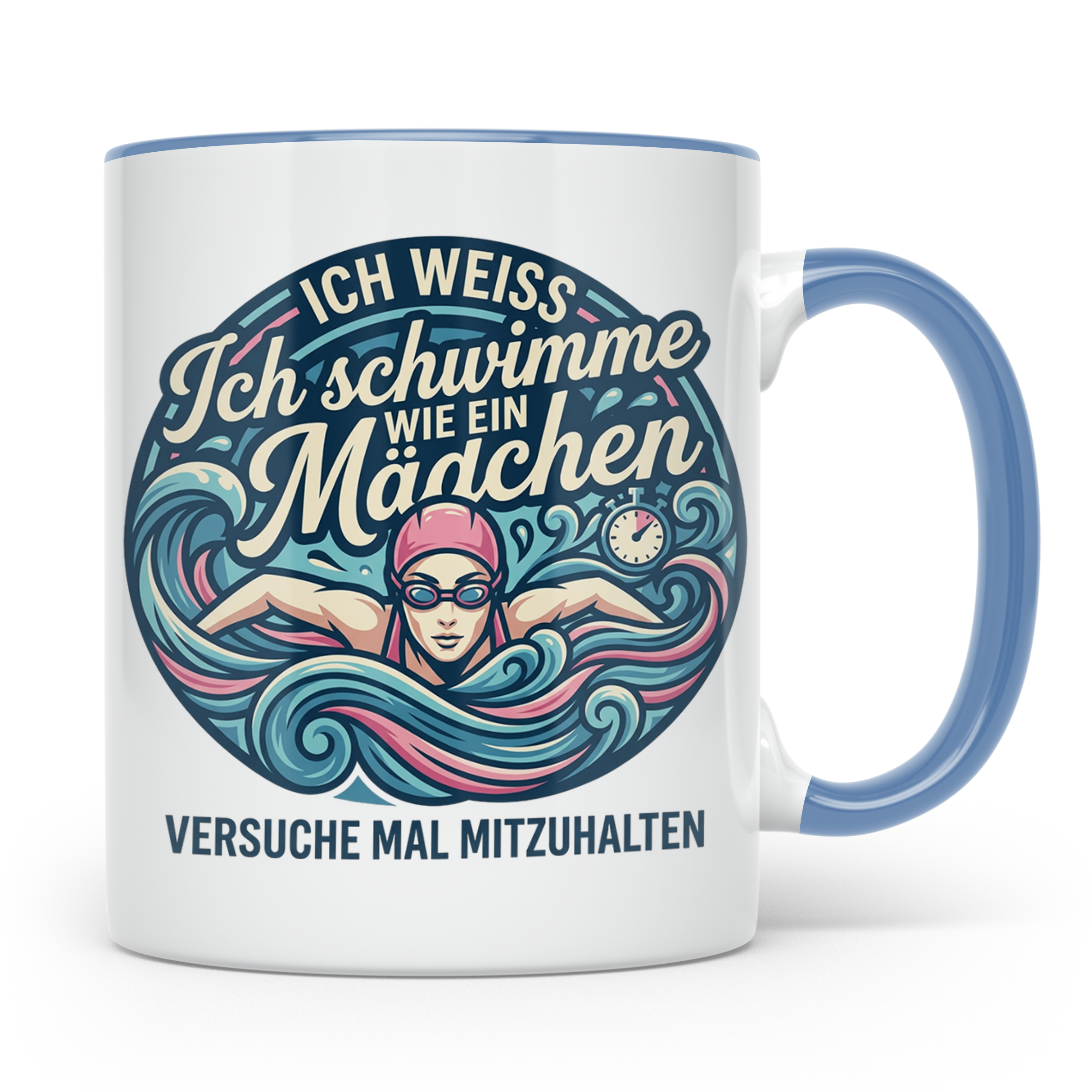 Tasse Schwimmerin mit Spruch Ich schwimme wie ein Mädchen Ge – Blau [farbe:blau]