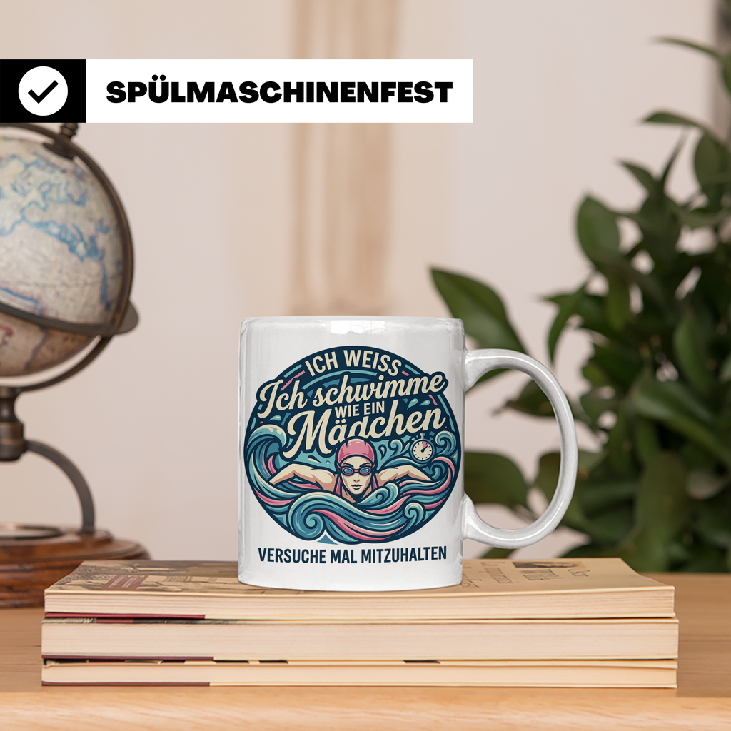 Tasse Schwimmerin mit Spruch Ich schwimme wie ein Mädchen Ge – Weiß [farbe:weiß]