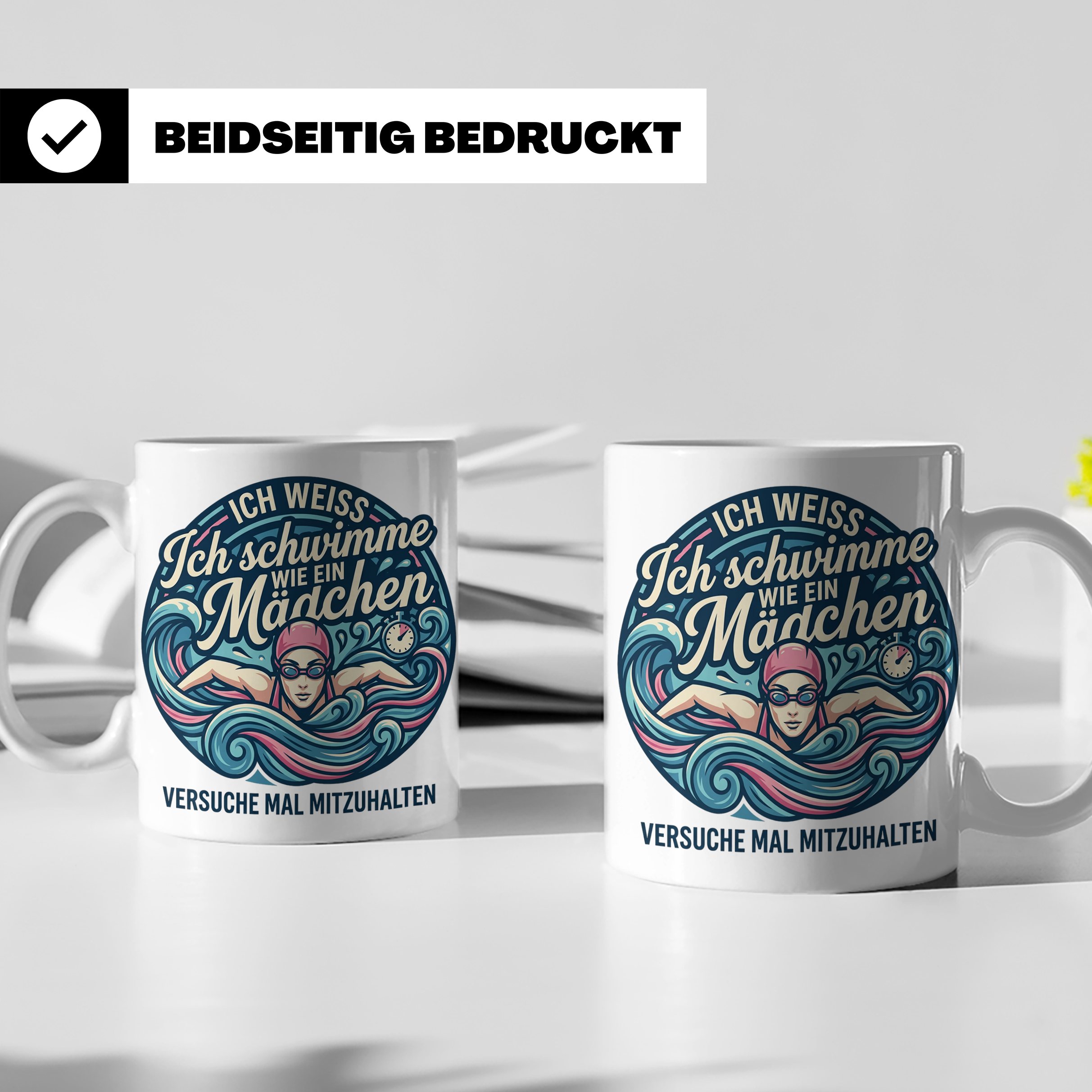 Tasse Schwimmerin mit Spruch Ich schwimme wie ein Mädchen Ge – Weiß [farbe:weiß]