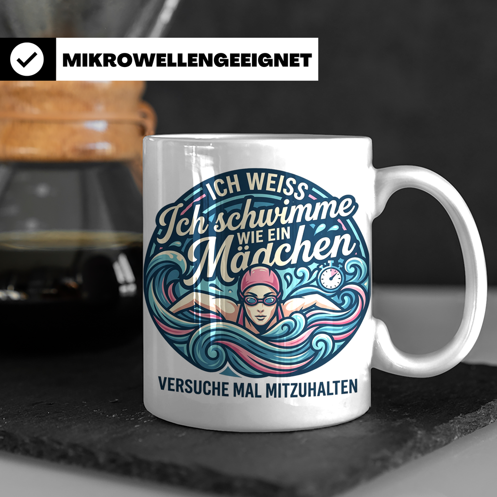 Tasse Schwimmerin mit Spruch Ich schwimme wie ein Mädchen Ge – Weiß [farbe:weiß]