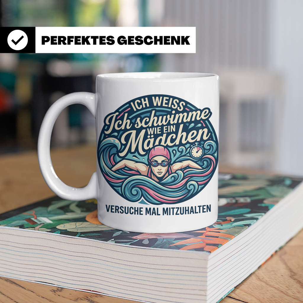 Tasse Schwimmerin mit Spruch Ich schwimme wie ein Mädchen Ge – Weiß [farbe:weiß]