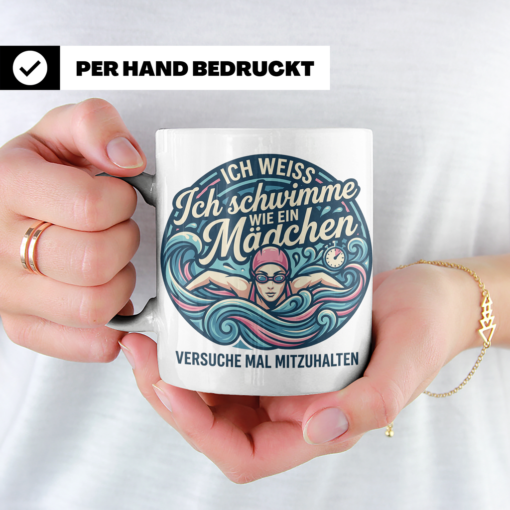 Tasse Schwimmerin mit Spruch Ich schwimme wie ein Mädchen Ge – Weiß [farbe:weiß]