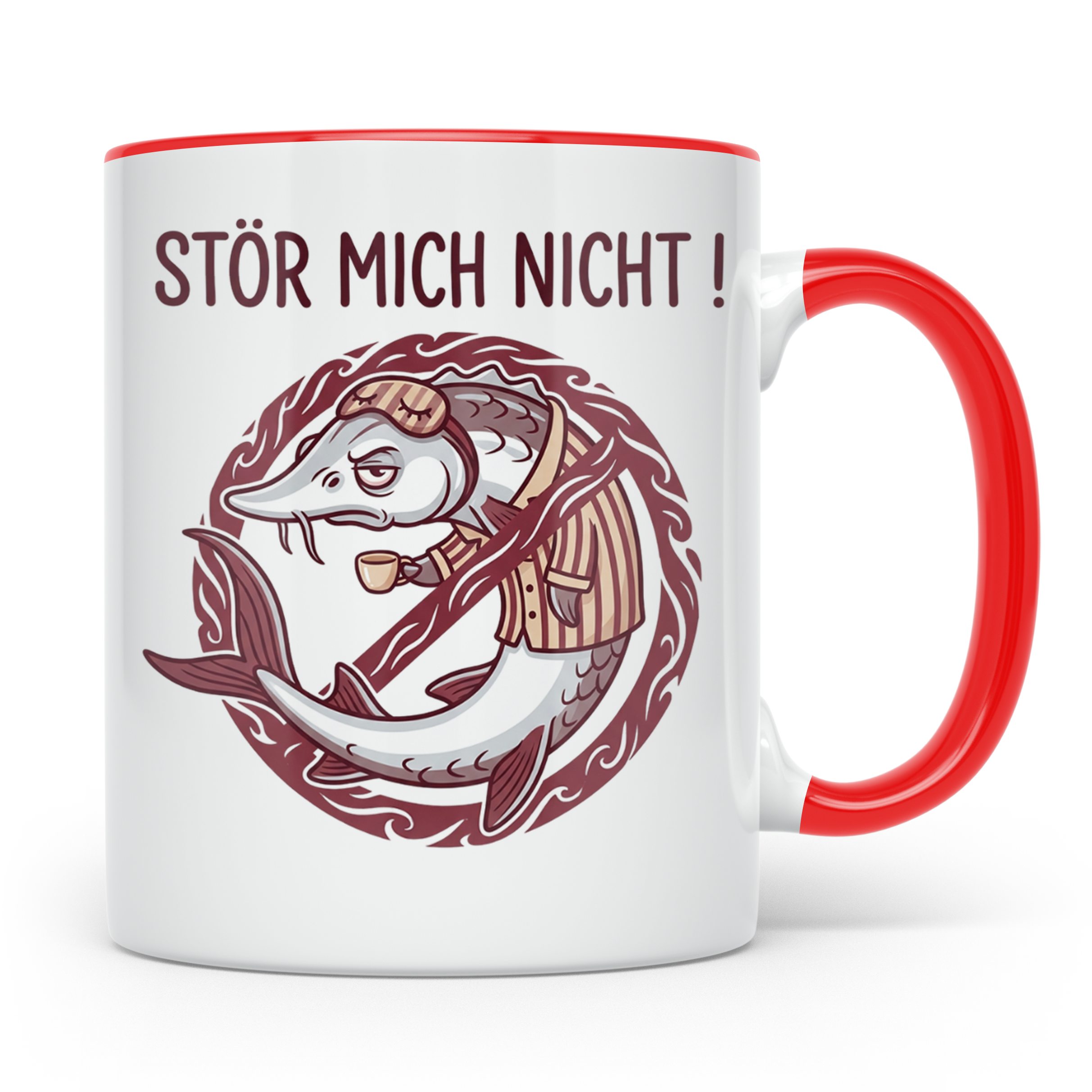Stör Mich Nicht Tasse lustiger Fisch Spruch, Kaffeetasse für – Rot [farbe:rot]