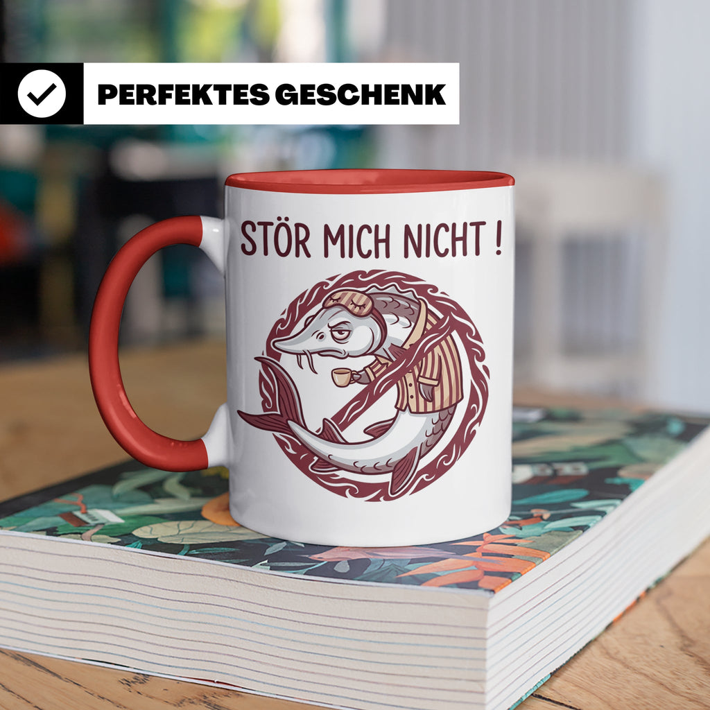 Stör Mich Nicht Tasse lustiger Fisch Spruch, Kaffeetasse für – Rot [farbe:rot]