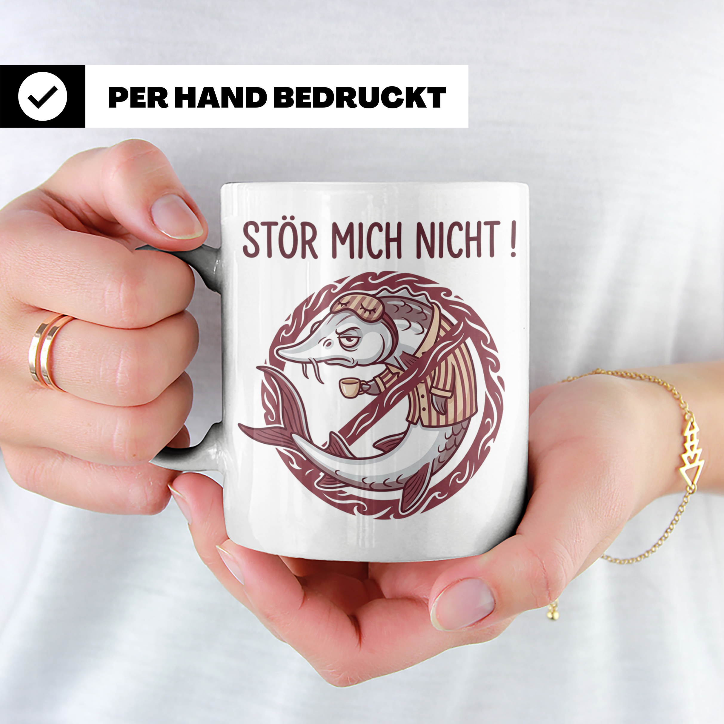 Stör Mich Nicht Tasse lustiger Fisch Spruch, Kaffeetasse für – Weiß [farbe:weiß]