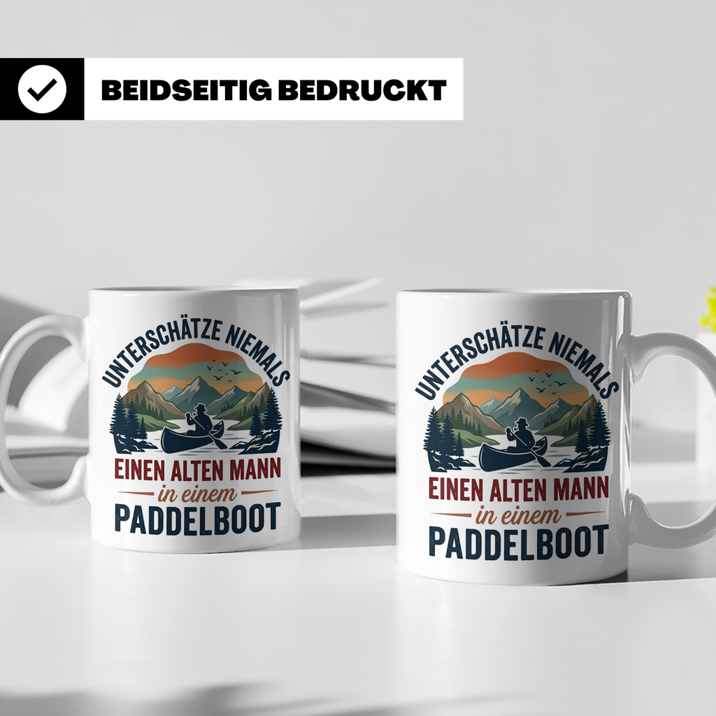 Paddelboot Tasse alter Mann Spruch für Kanufahrer Opa lustig – Weiß [farbe:weiß]