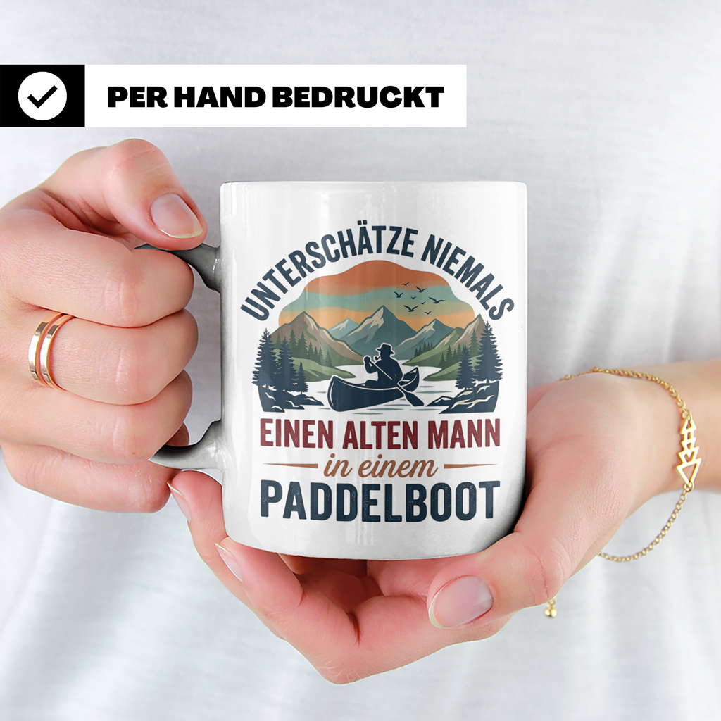 Paddelboot Tasse alter Mann Spruch für Kanufahrer Opa lustig – Weiß [farbe:weiß]