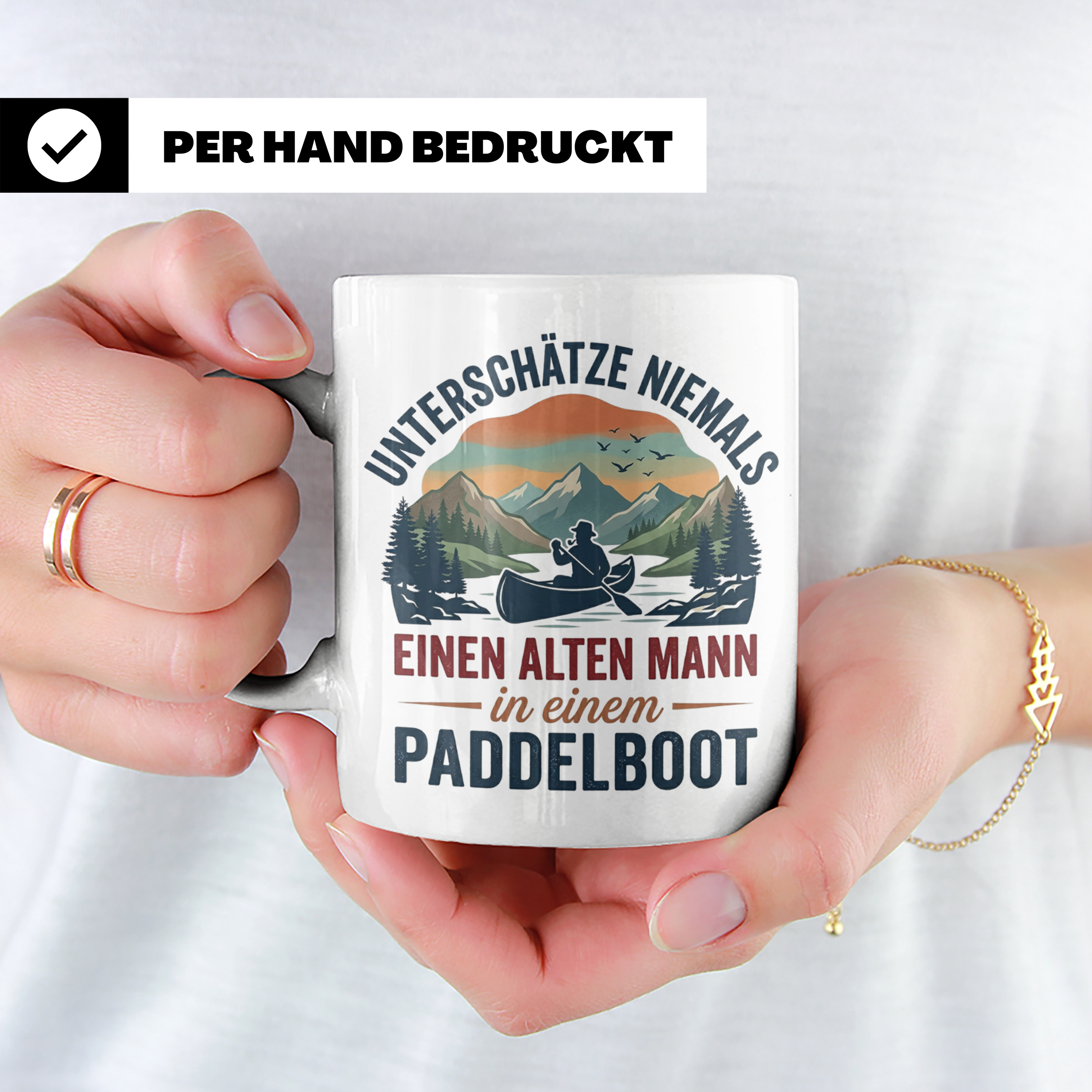 Paddelboot Tasse alter Mann Spruch für Kanufahrer Opa lustig – Weiß [farbe:weiß]