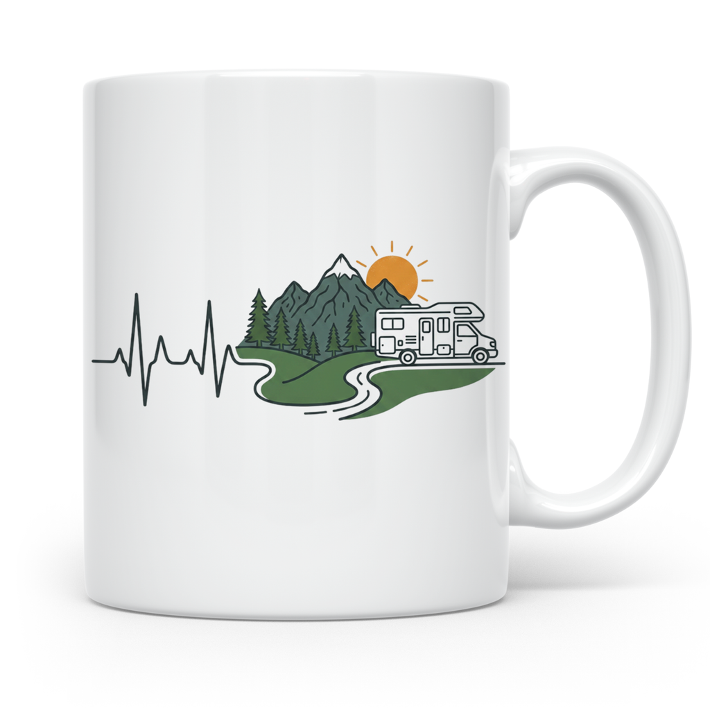 Camper Tasse Herzschlag Berge, Wohnmobil Geschenk für Campin – Weiß [farbe:weiß]