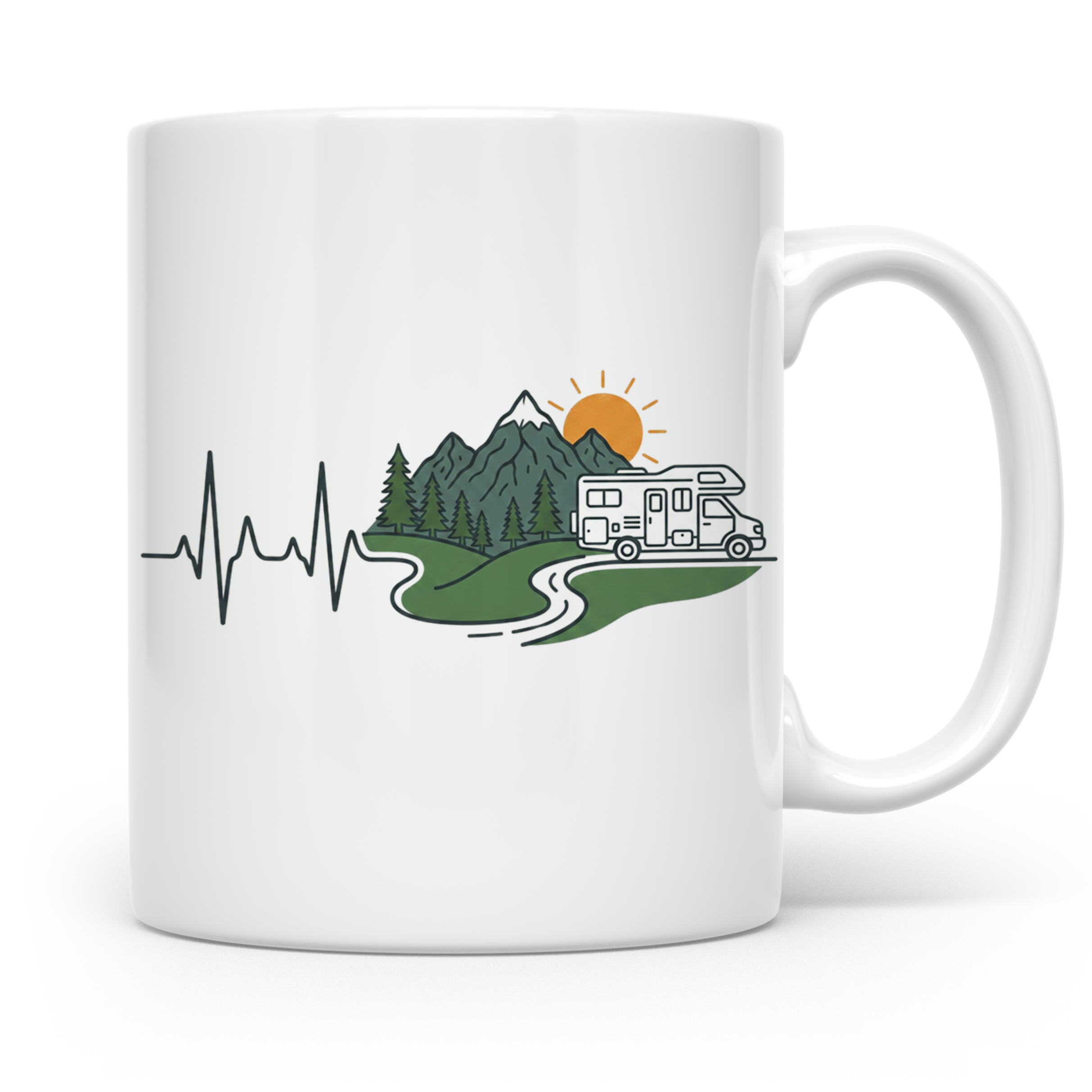 Camper Tasse Herzschlag Berge, Wohnmobil Geschenk für Campin – Weiß [farbe:weiß]