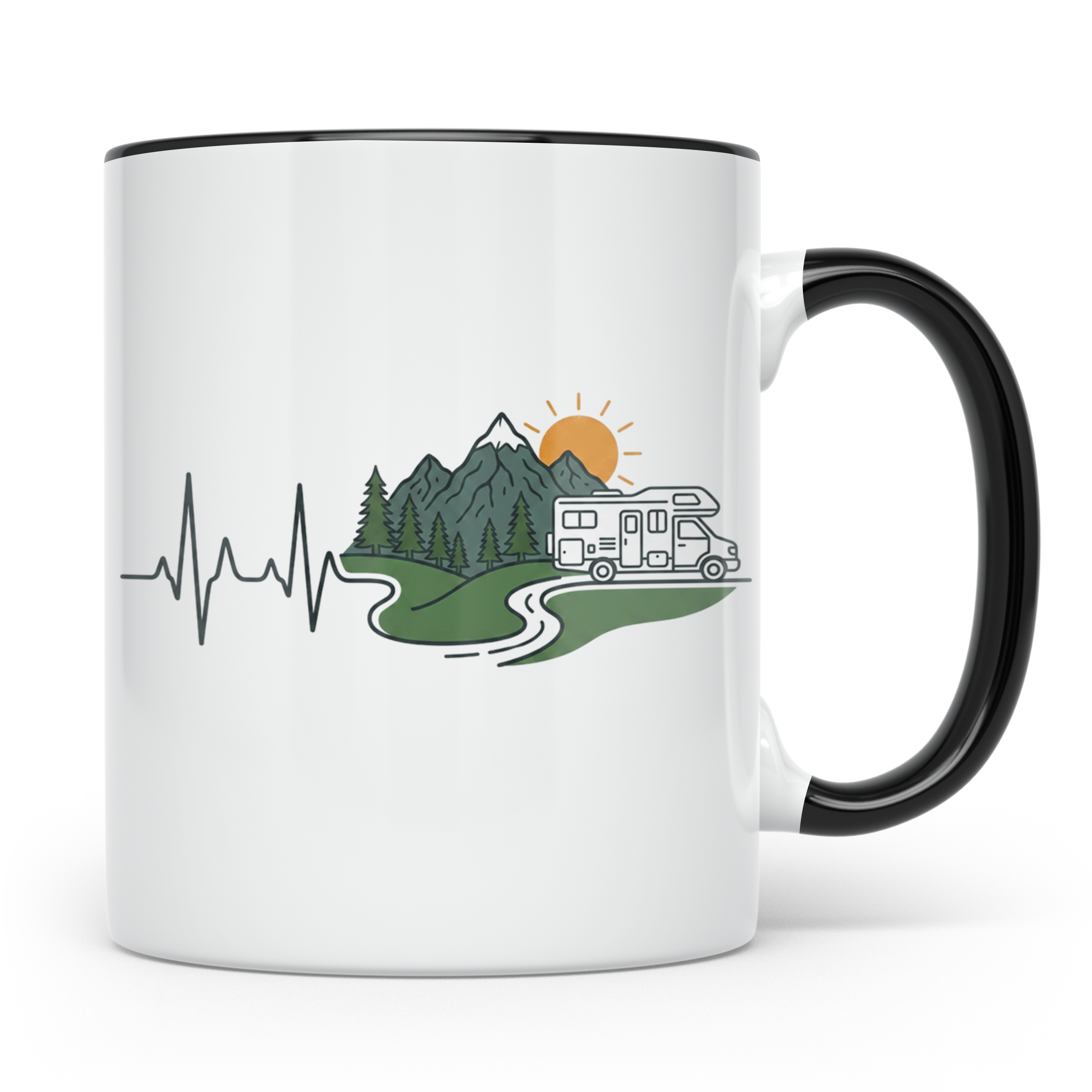 Camper Tasse Herzschlag Berge, Wohnmobil Geschenk für Campin – Schwarz [farbe:schwarz]