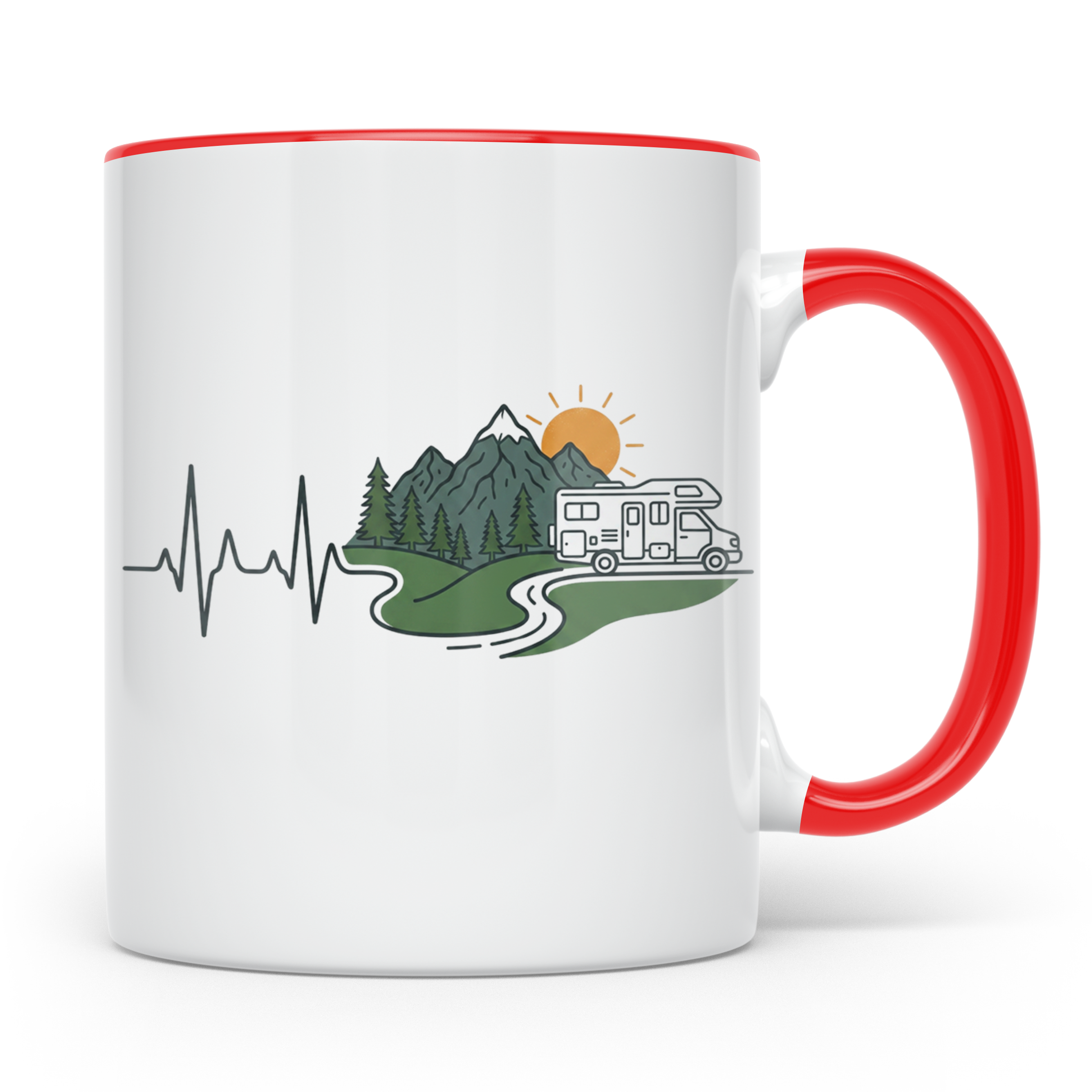 Camper Tasse Herzschlag Berge, Wohnmobil Geschenk für Campin – Rot [farbe:rot]