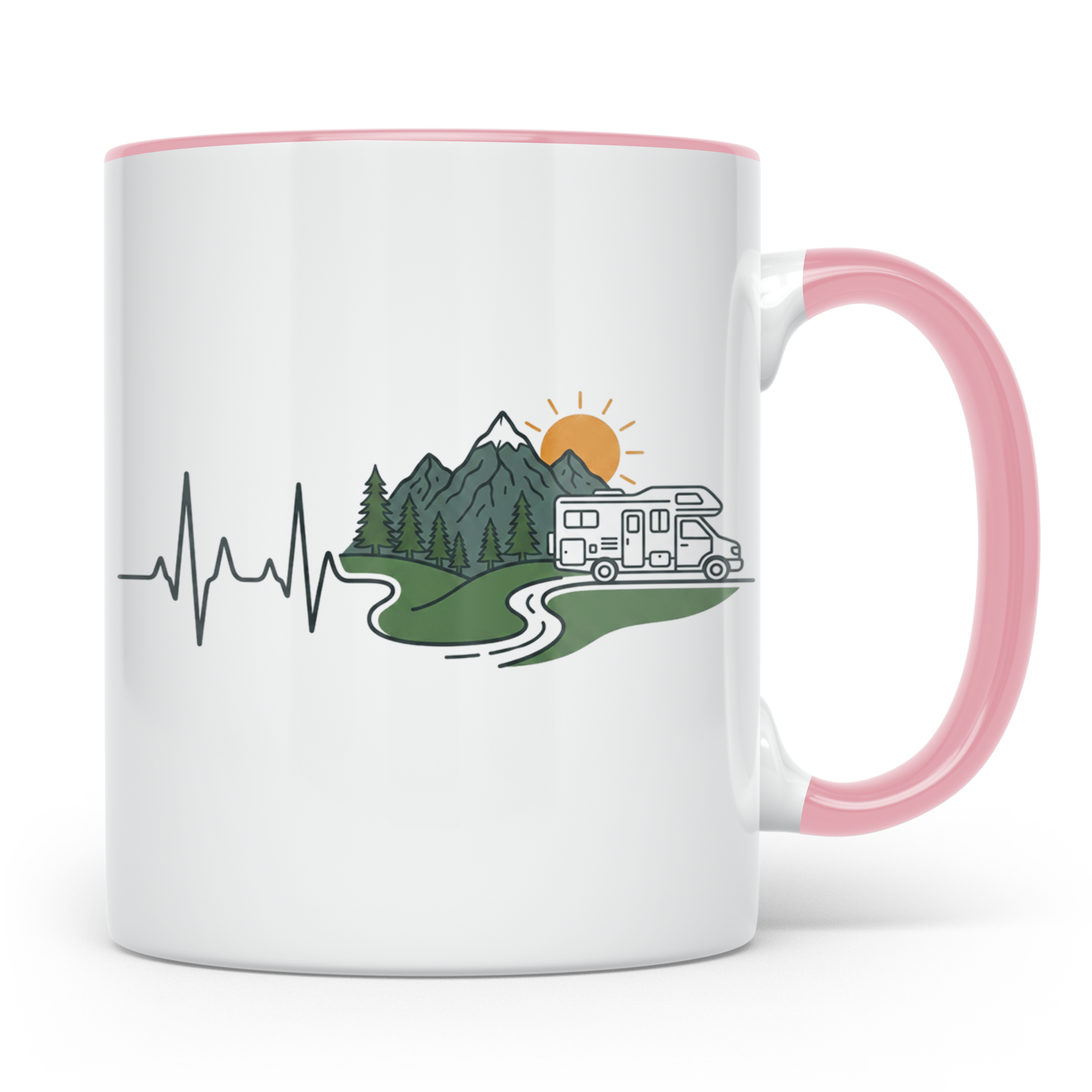 Camper Tasse Herzschlag Berge, Wohnmobil Geschenk für Campin – Rosa [farbe:rosa]