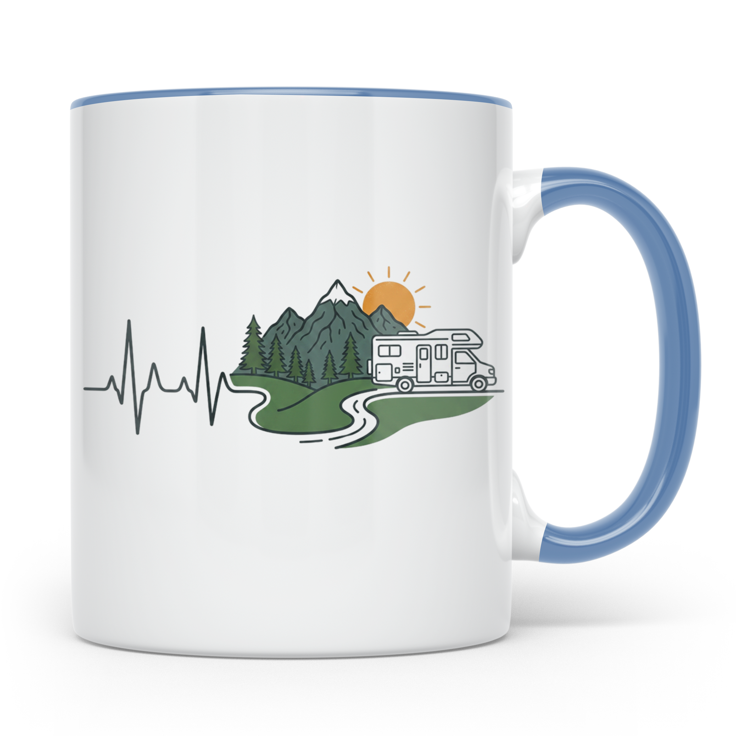 Camper Tasse Herzschlag Berge, Wohnmobil Geschenk für Campin – Blau [farbe:blau]