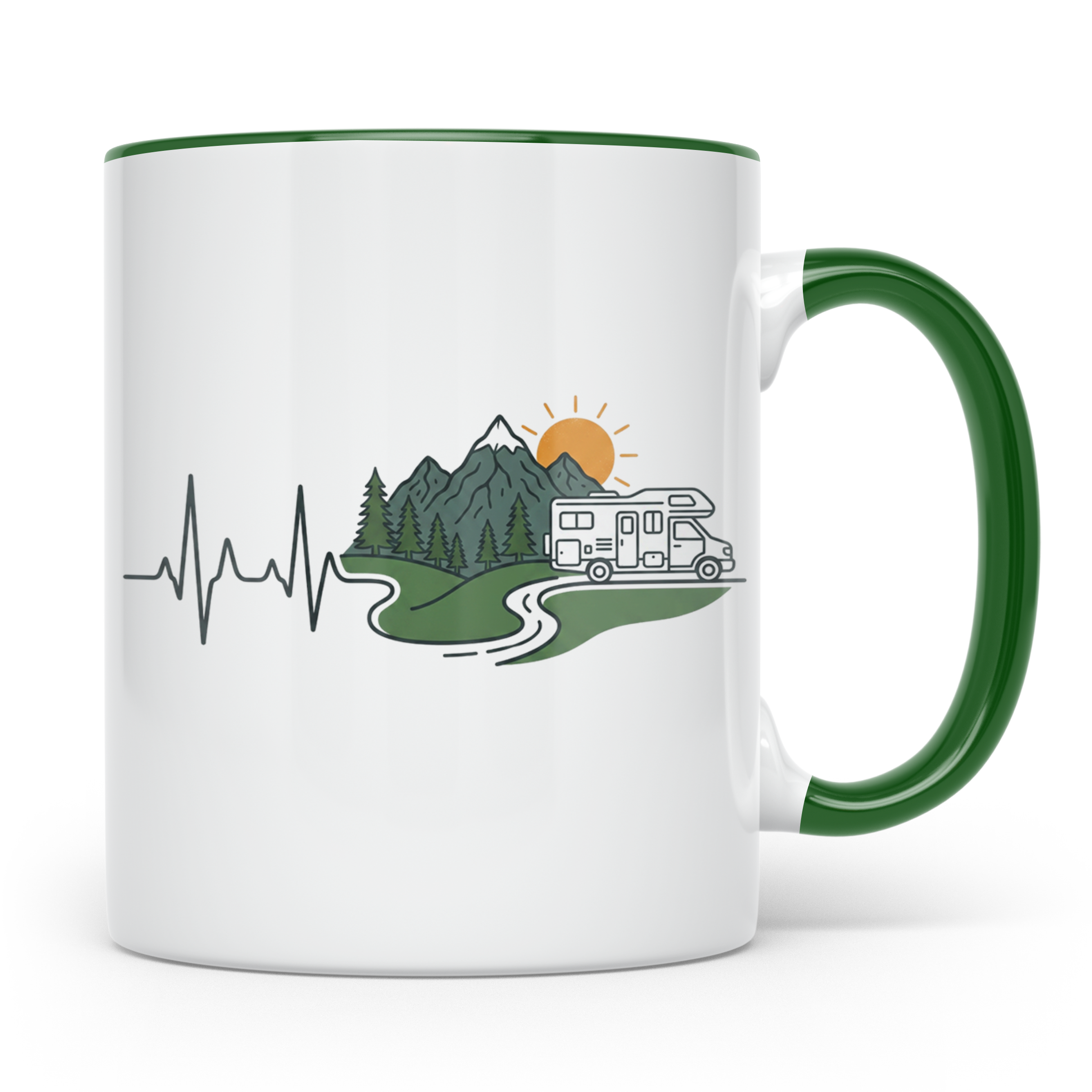 Camper Tasse Herzschlag Berge, Wohnmobil Geschenk für Campin – Grün [farbe:grün]