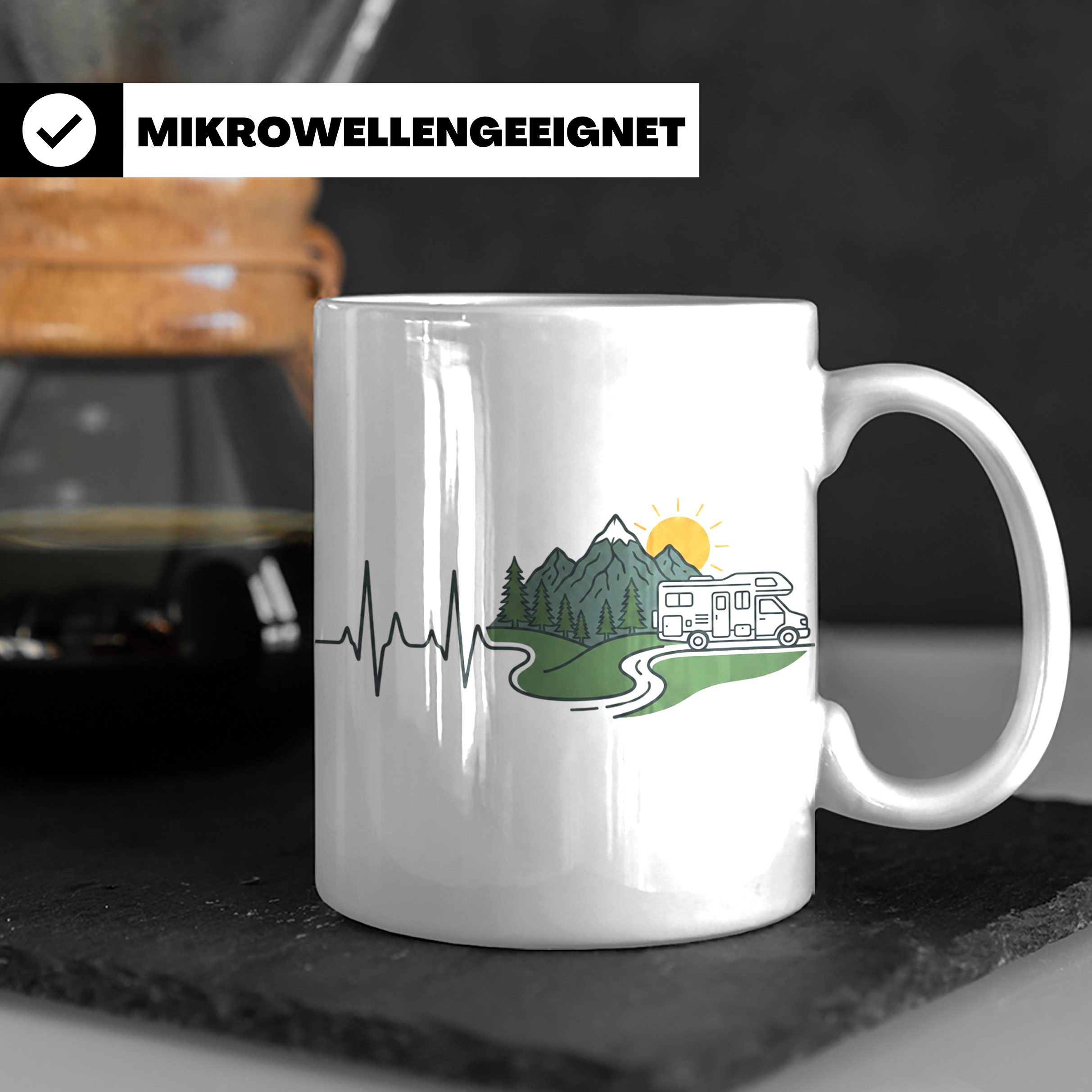 Camper Tasse Herzschlag Berge, Wohnmobil Geschenk für Campin – Weiß [farbe:weiß]