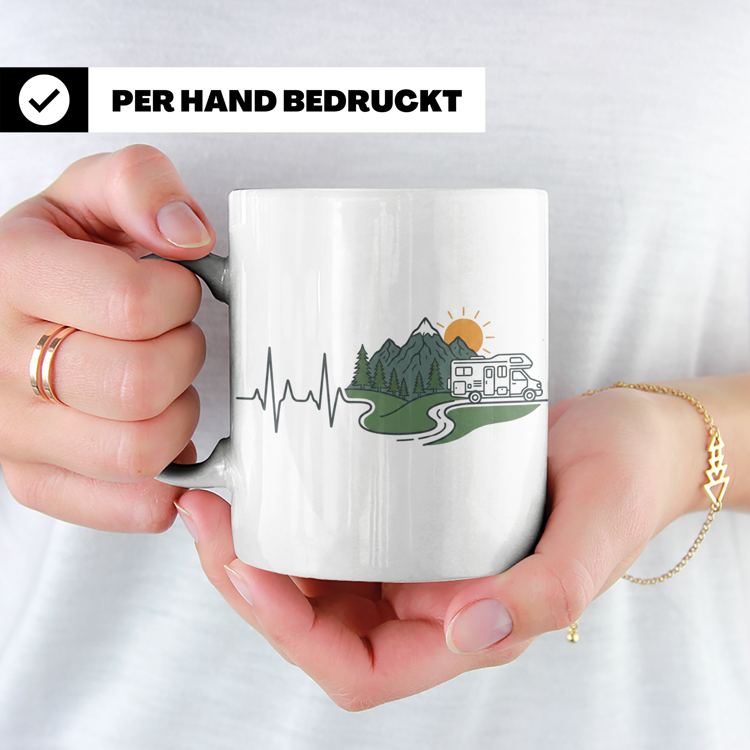 Camper Tasse Herzschlag Berge, Wohnmobil Geschenk für Campin – Weiß [farbe:weiß]