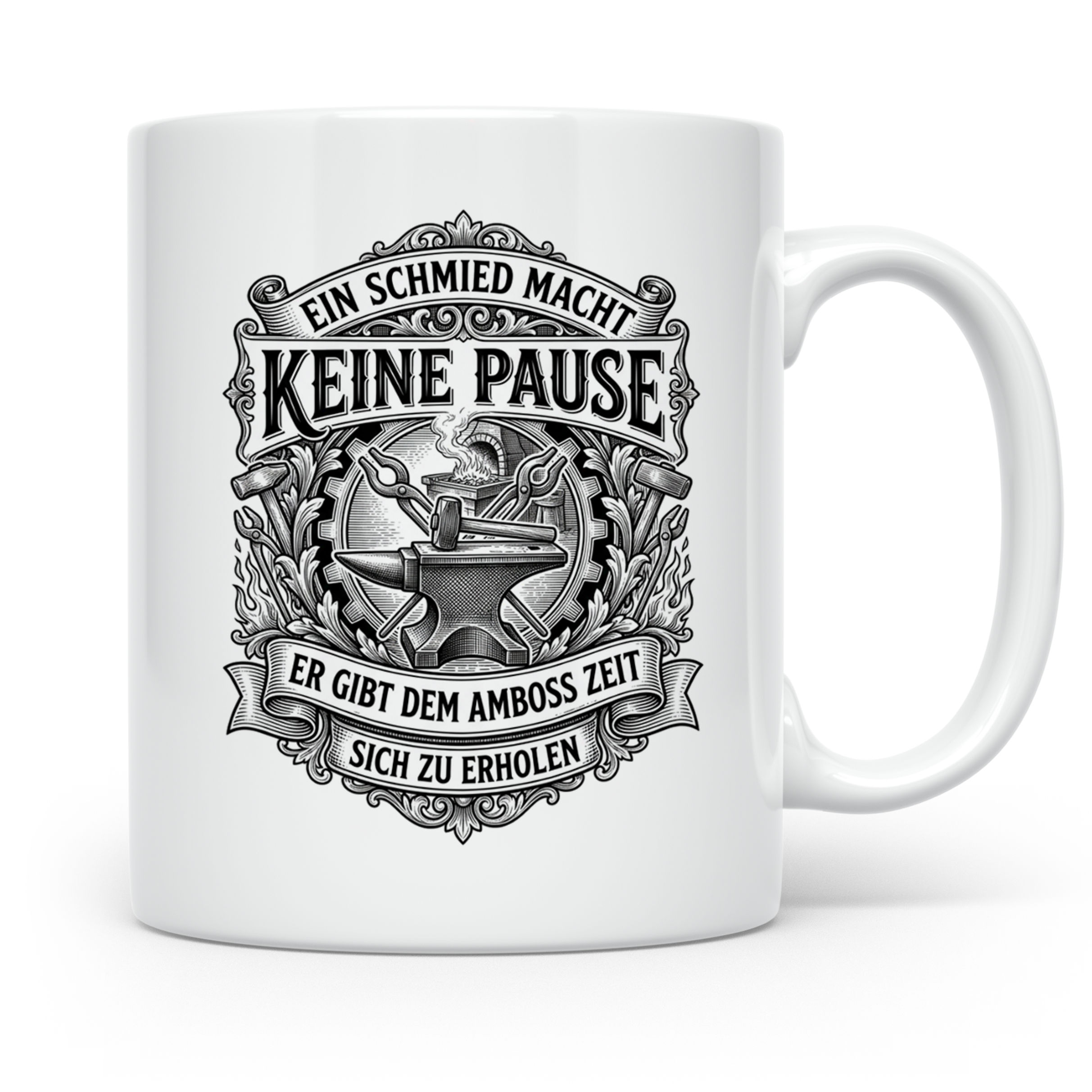Schmied Tasse mit Spruch Keine Pause, Geschenk für Schmiede, – Weiß [farbe:weiß]