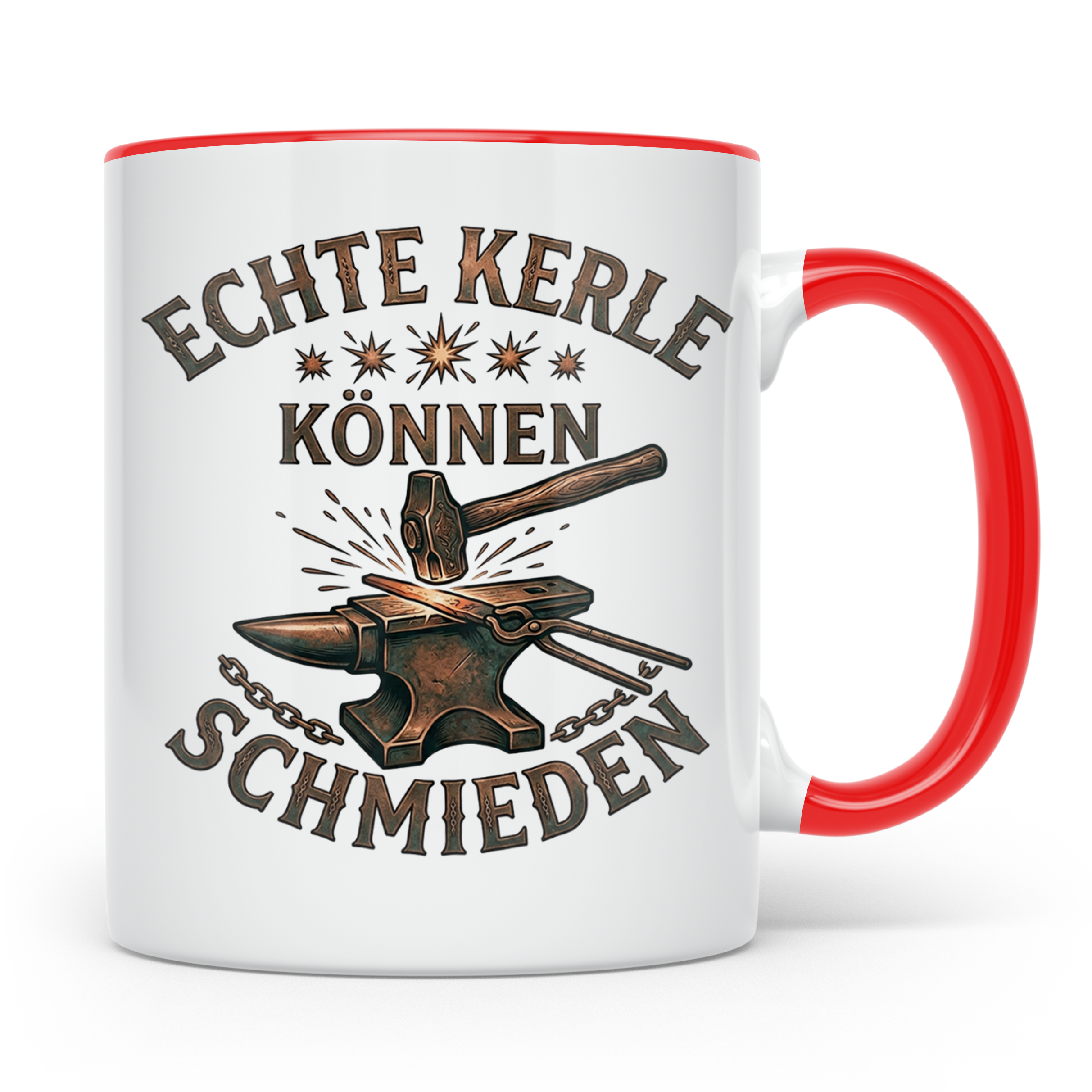 Schmied Tasse mit Spruch Echte Kerle können schmieden Gesche – Rot [farbe:rot]