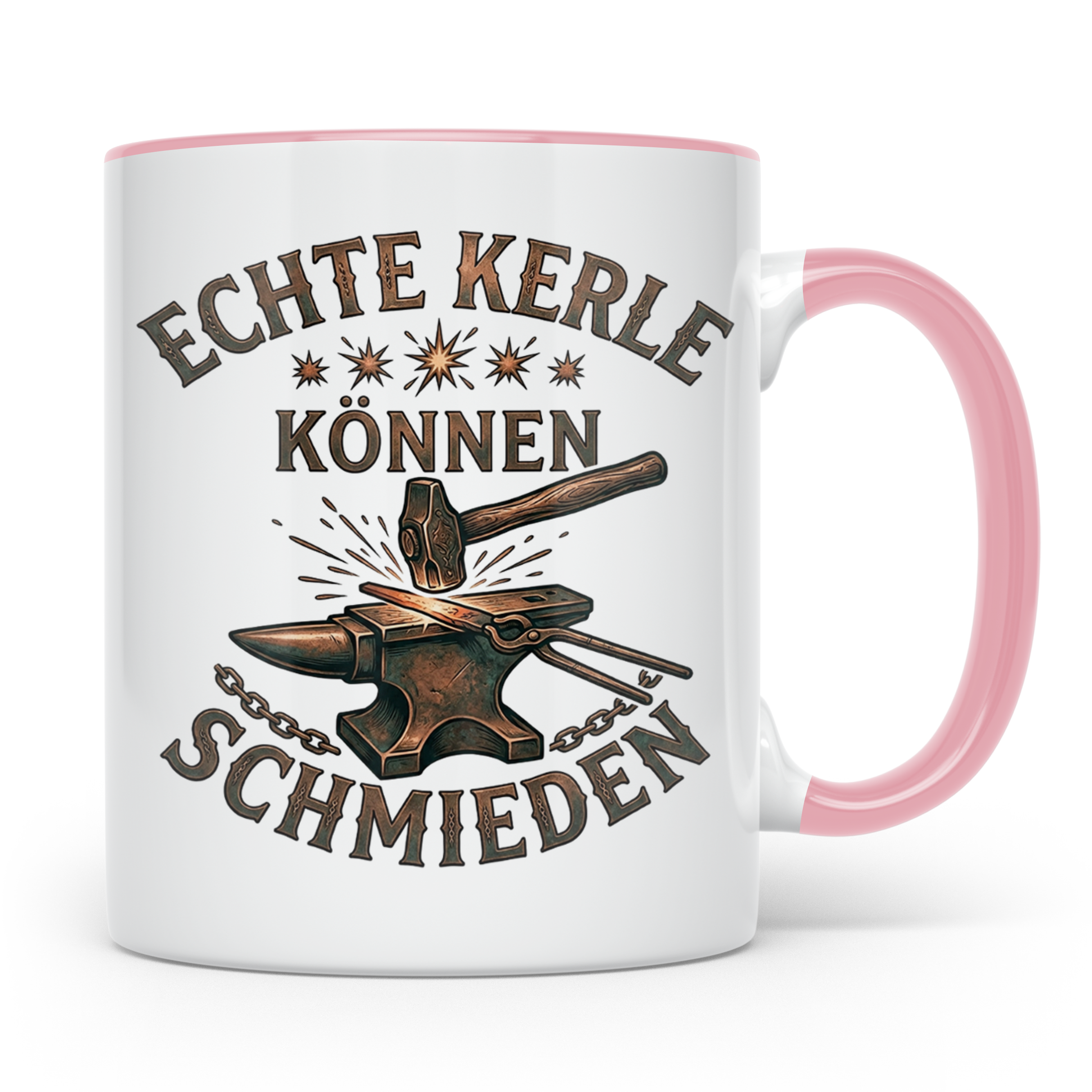 Schmied Tasse mit Spruch Echte Kerle können schmieden Gesche – Rosa [farbe:rosa]