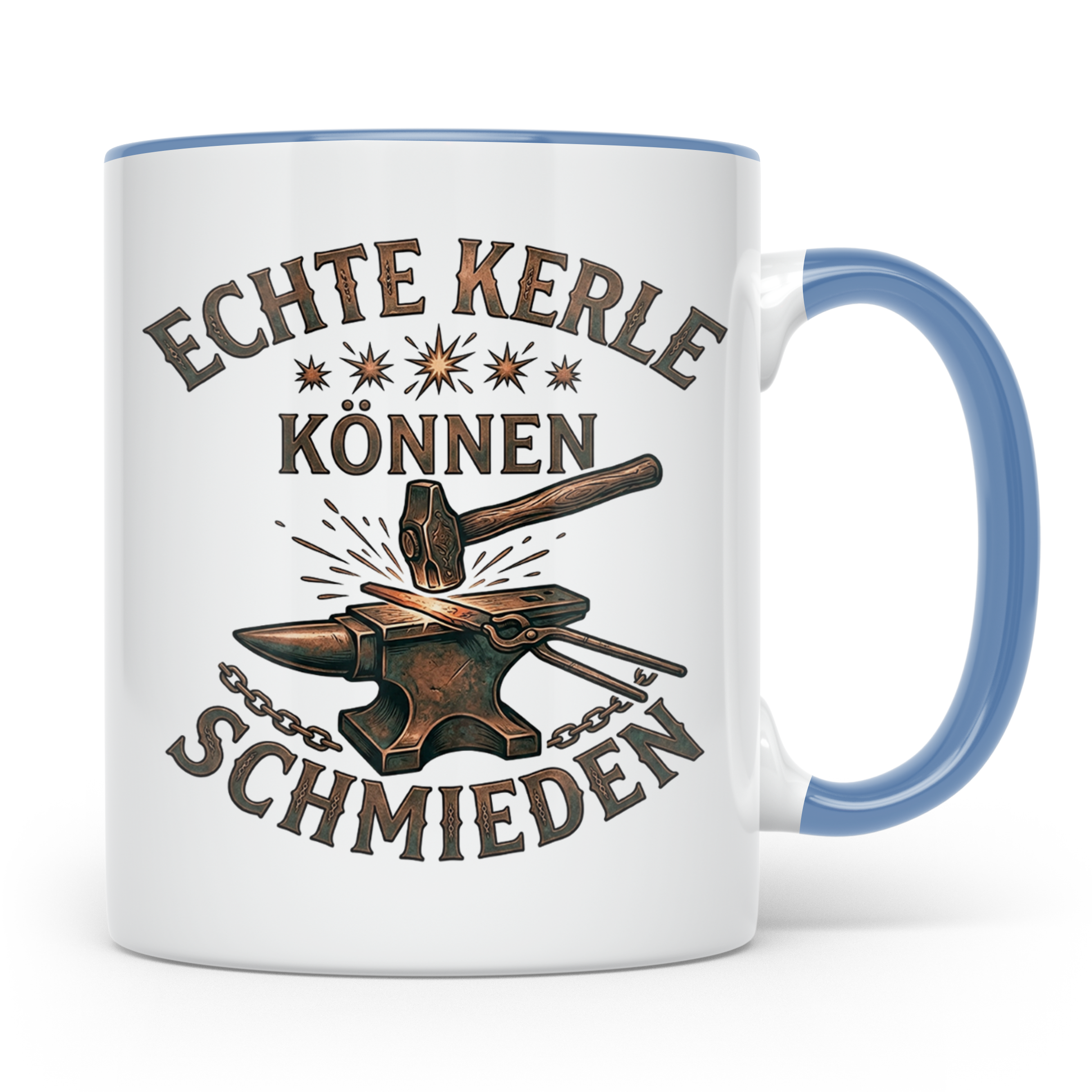 Schmied Tasse mit Spruch Echte Kerle können schmieden Gesche – Blau [farbe:blau]