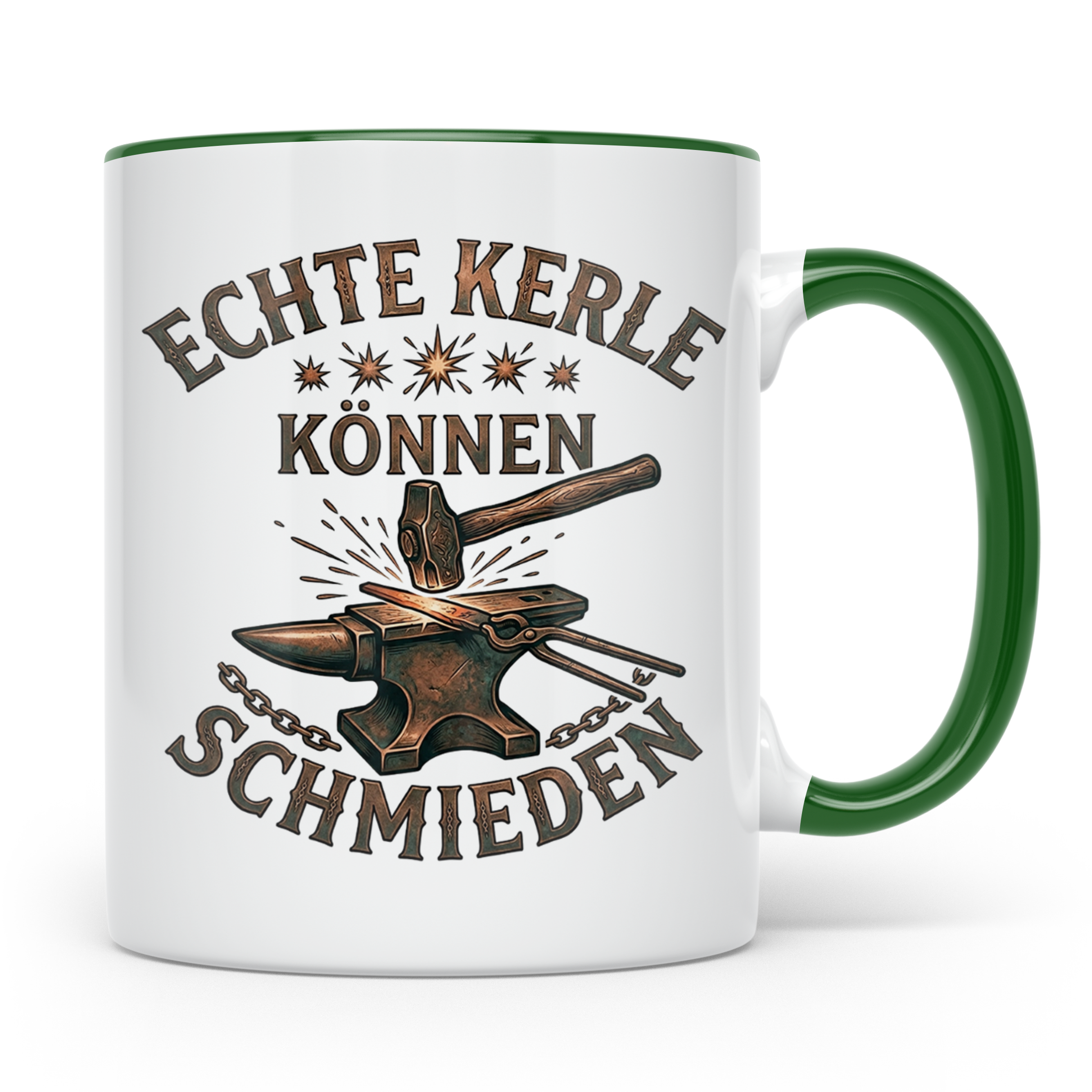 Schmied Tasse mit Spruch Echte Kerle können schmieden Gesche – Grün [farbe:grün]