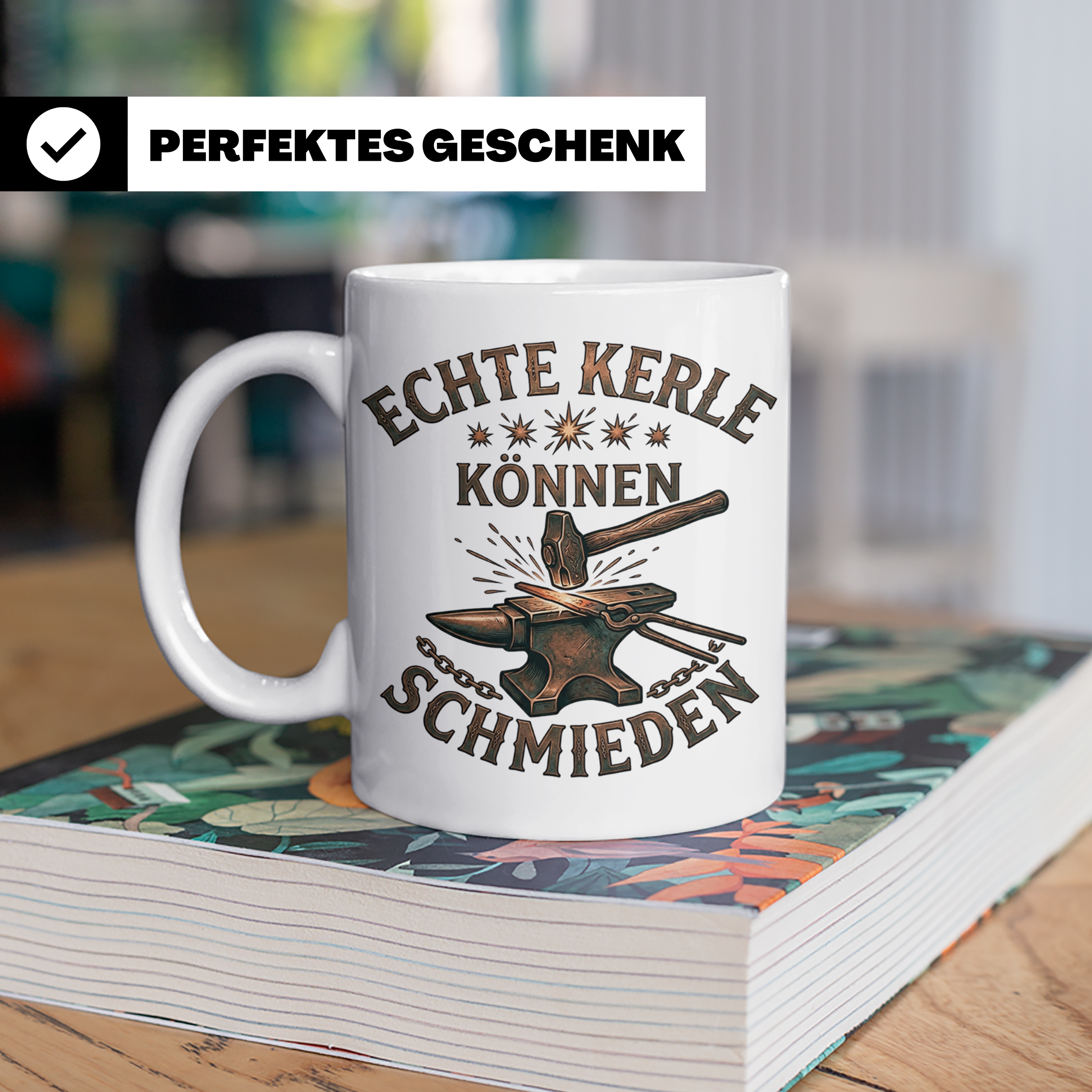 Schmied Tasse mit Spruch Echte Kerle können schmieden Gesche – Weiß [farbe:weiß]