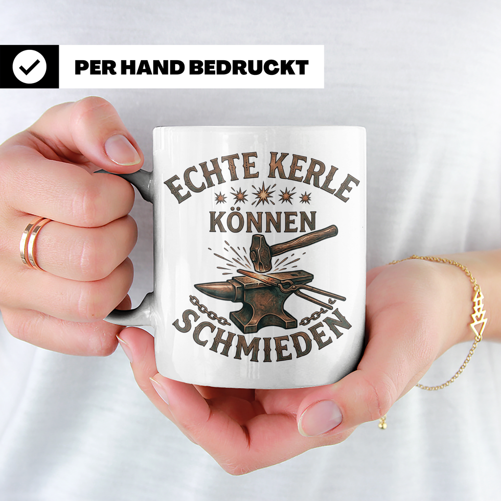 Schmied Tasse mit Spruch Echte Kerle können schmieden Gesche – Weiß [farbe:weiß]