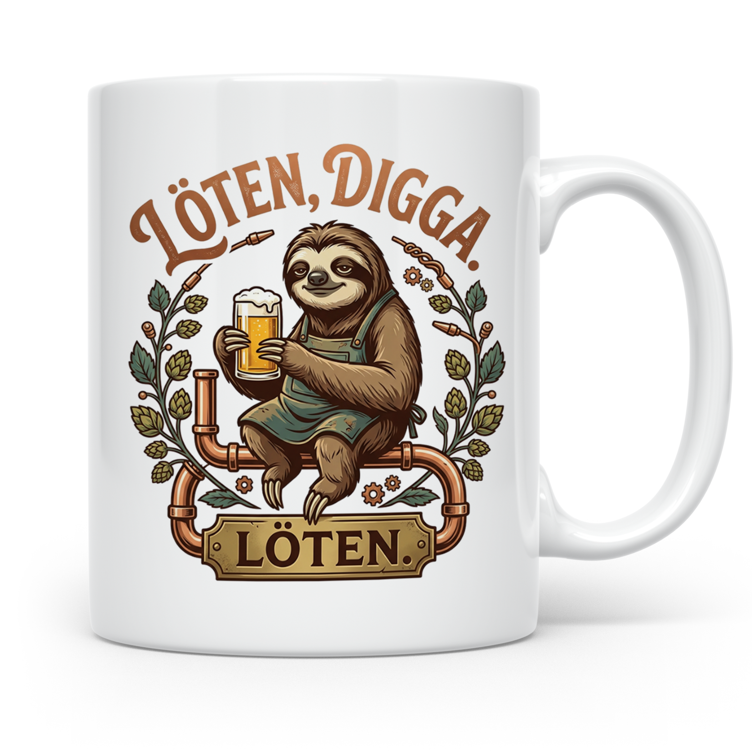 Löten Digga Tasse mit Faultier & Bier, lustiger Spruch für H – Weiß [farbe:weiß]