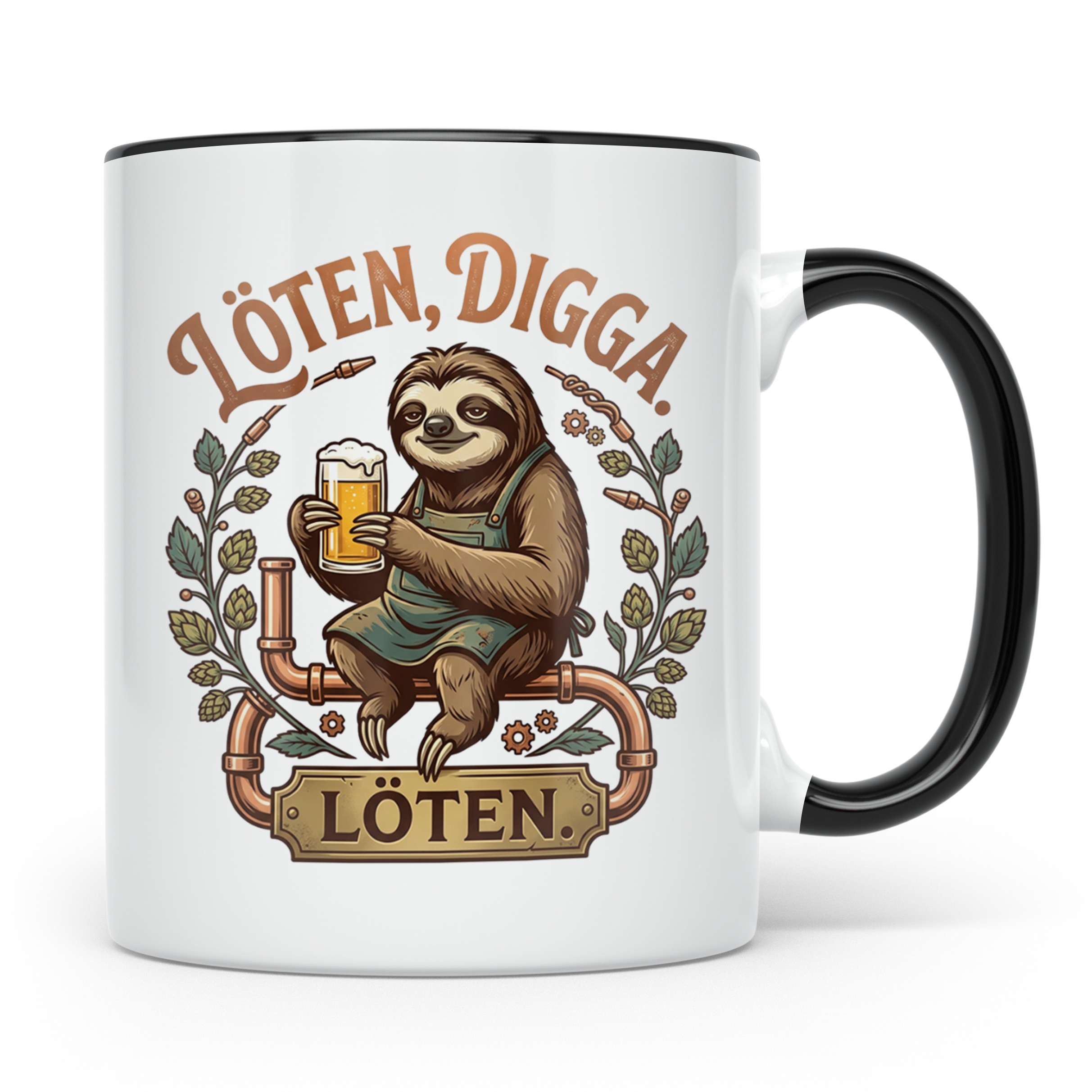 Löten Digga Tasse mit Faultier & Bier, lustiger Spruch für H – Schwarz [farbe:schwarz]