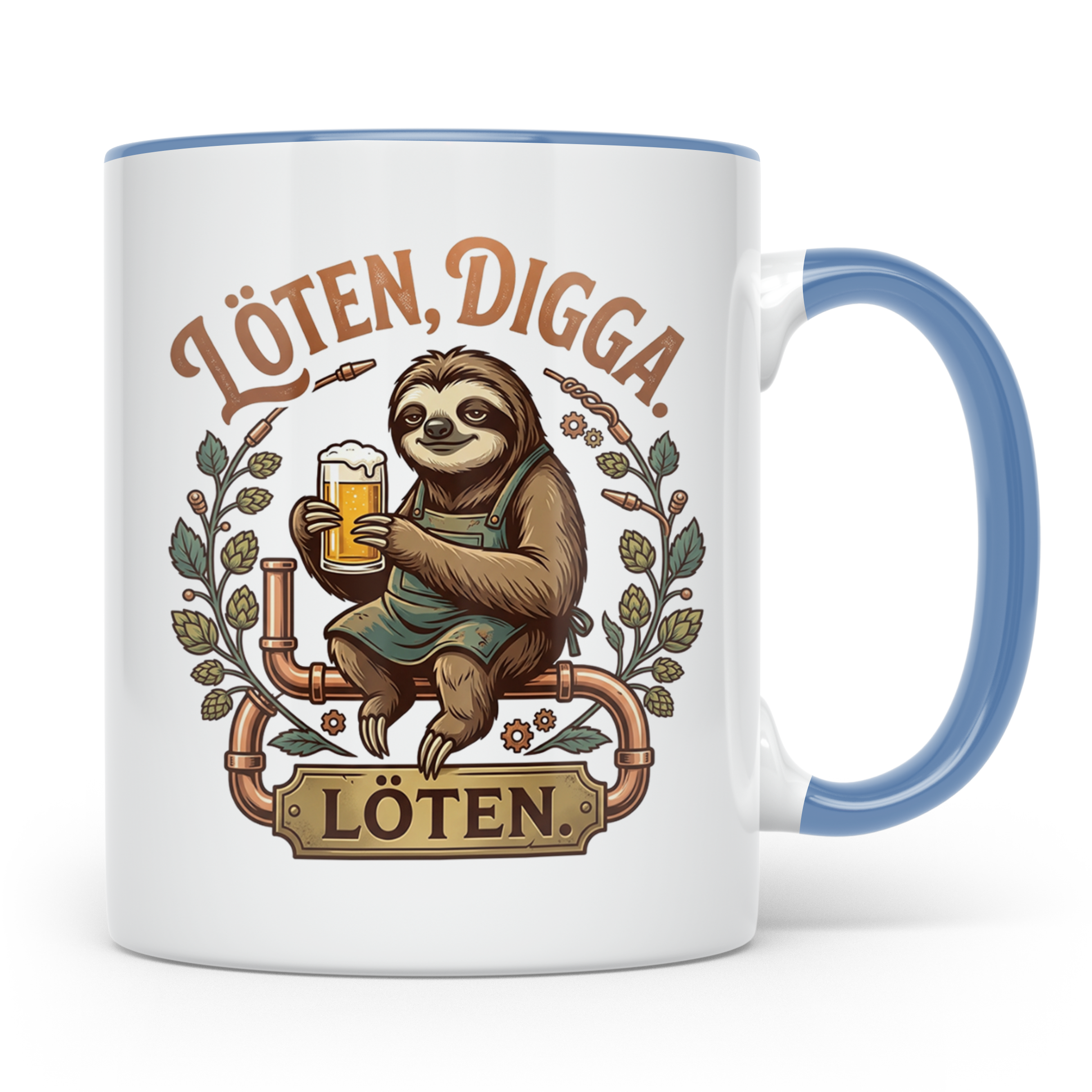 Löten Digga Tasse mit Faultier & Bier, lustiger Spruch für H – Blau [farbe:blau]