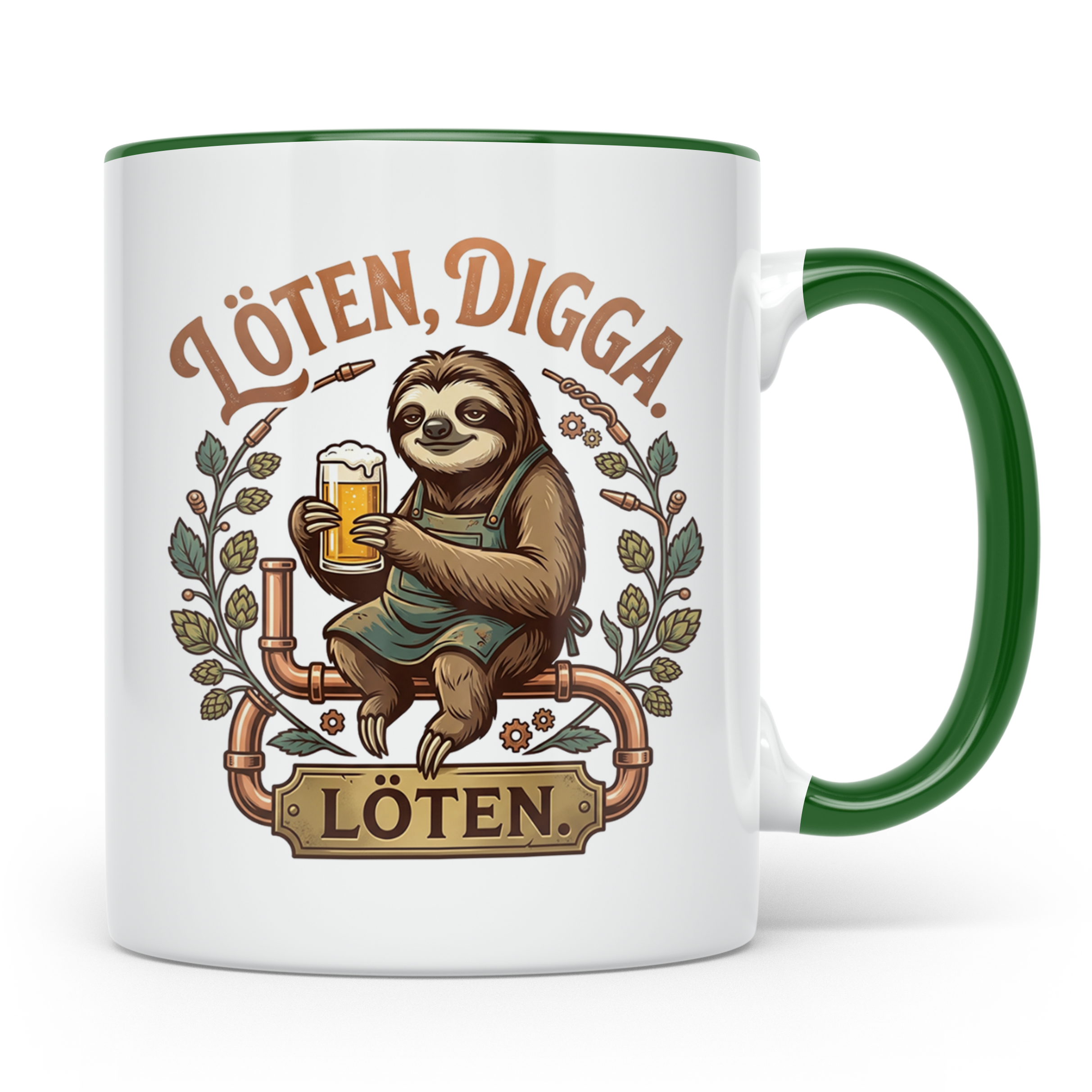 Löten Digga Tasse mit Faultier & Bier, lustiger Spruch für H – Grün [farbe:grün]