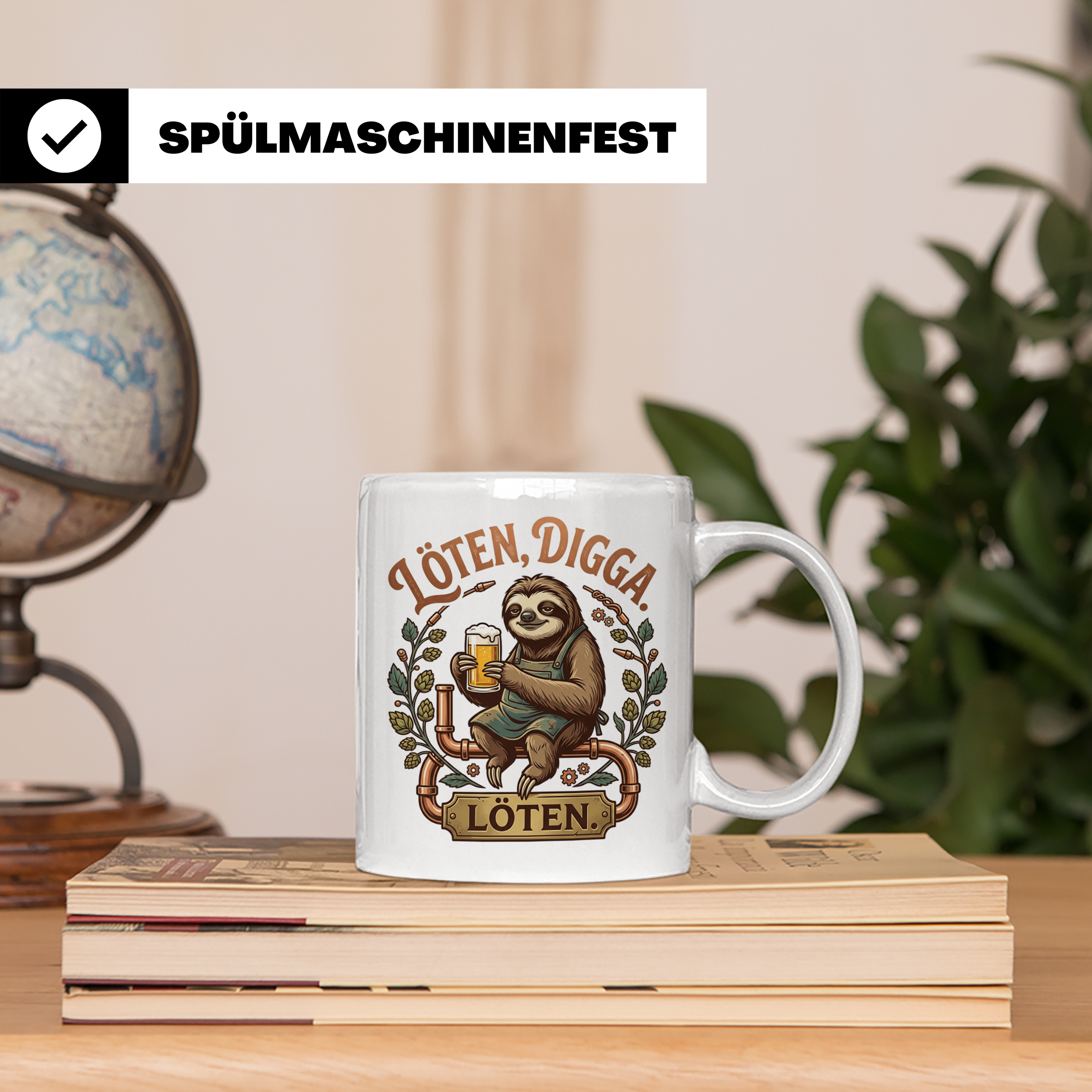 Löten Digga Tasse mit Faultier & Bier, lustiger Spruch für H – Weiß [farbe:weiß]