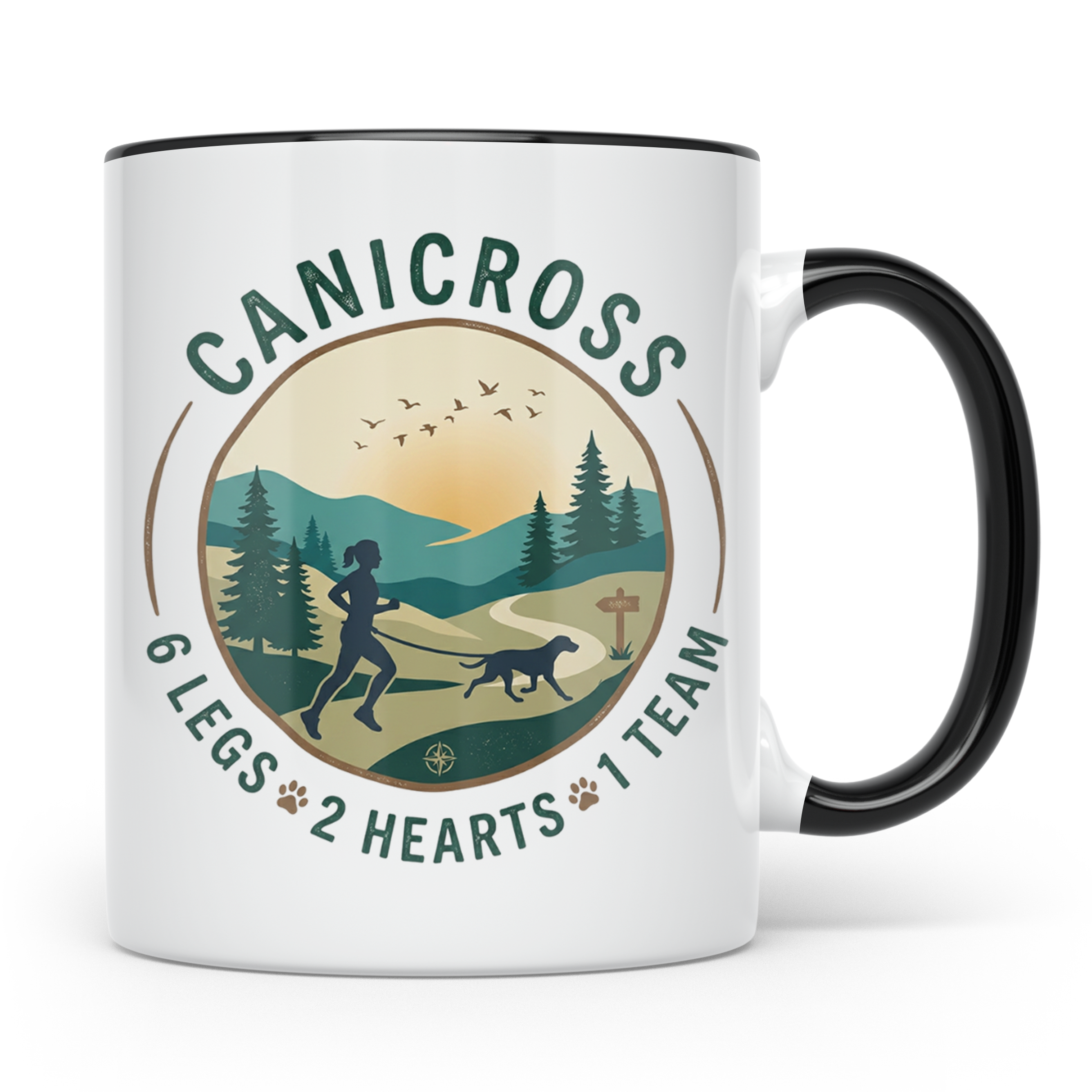 Canicross Tasse mit Spruch 6 Legs 2 Hearts 1 Team, Zughundes – Schwarz [farbe:schwarz]
