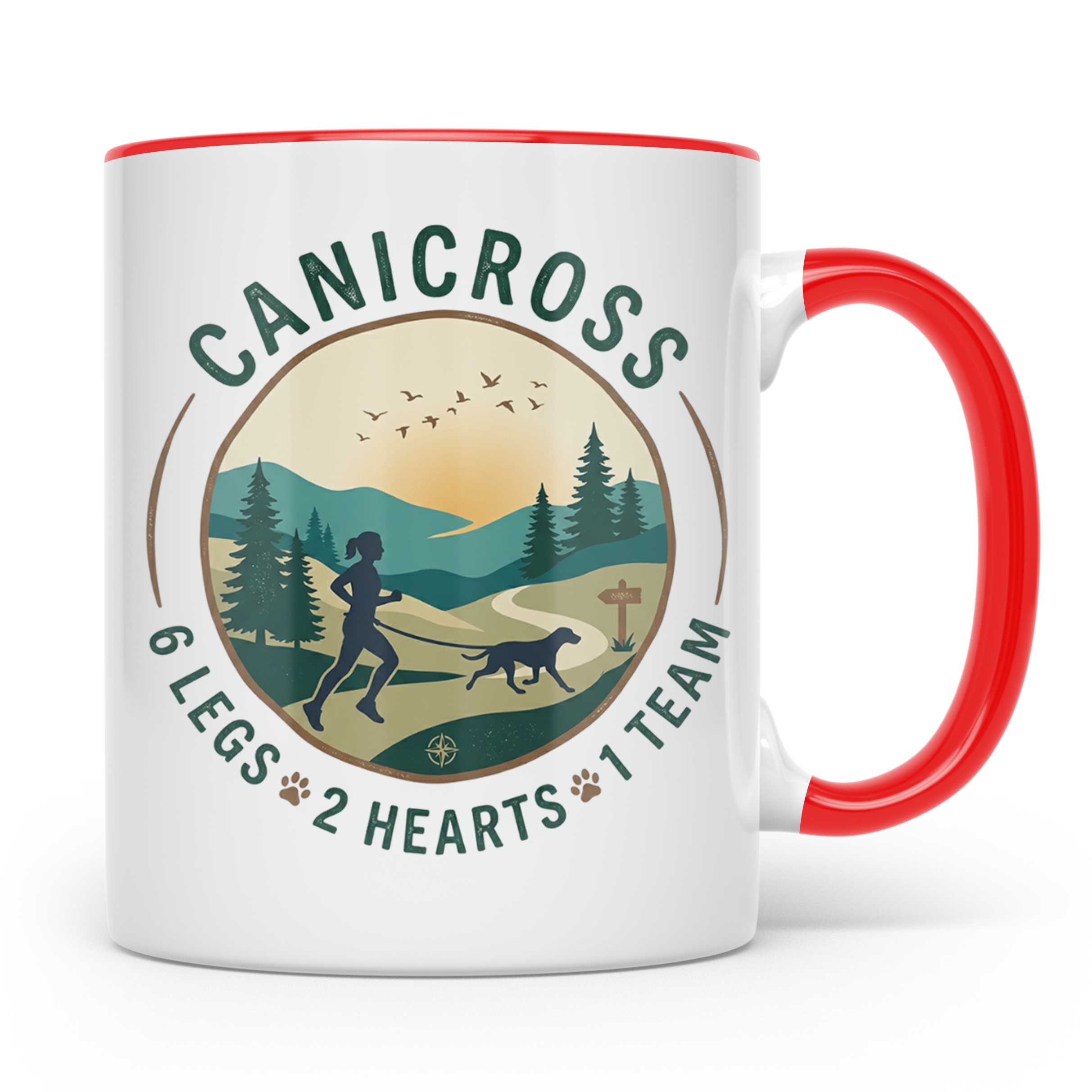 Canicross Tasse mit Spruch 6 Legs 2 Hearts 1 Team, Zughundes – Rot [farbe:rot]